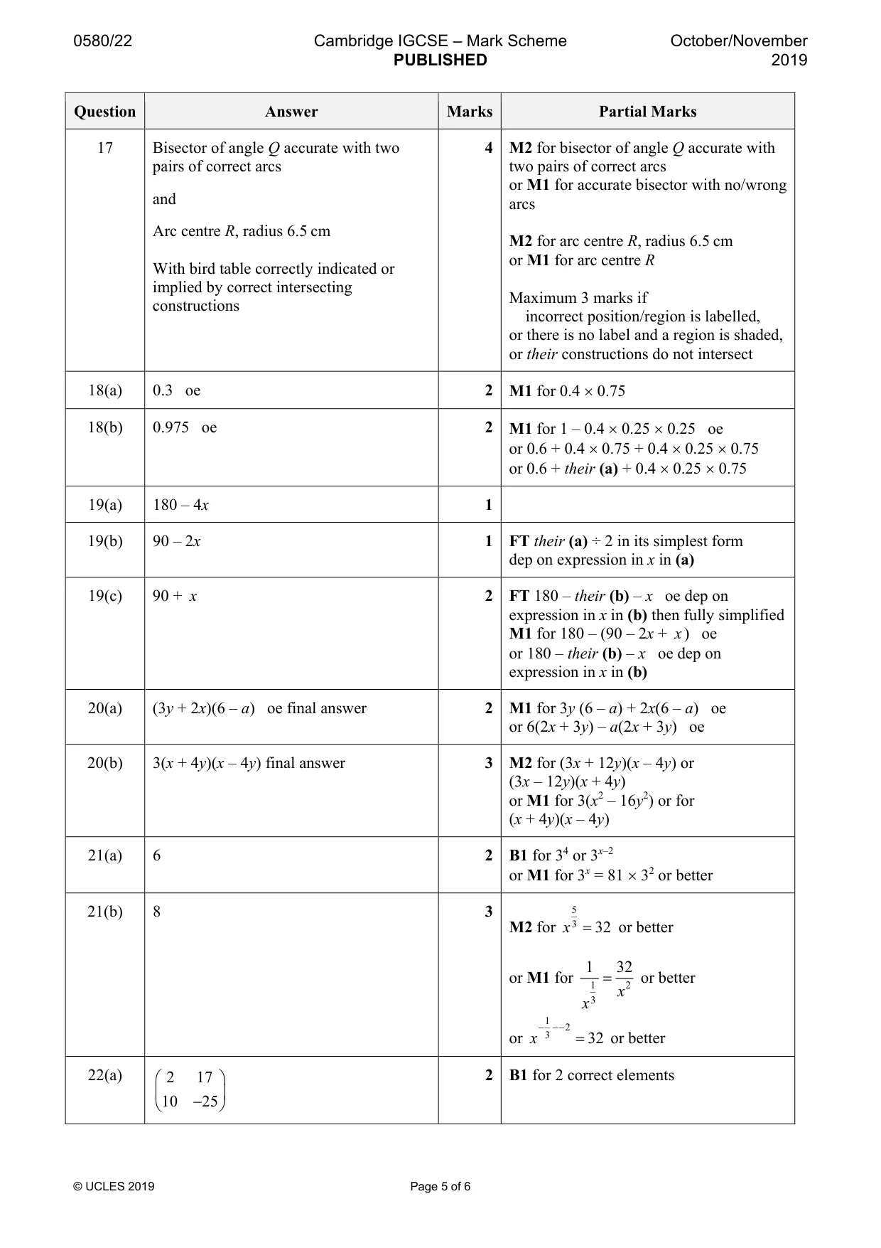 Mark scheme, page 5 of 6