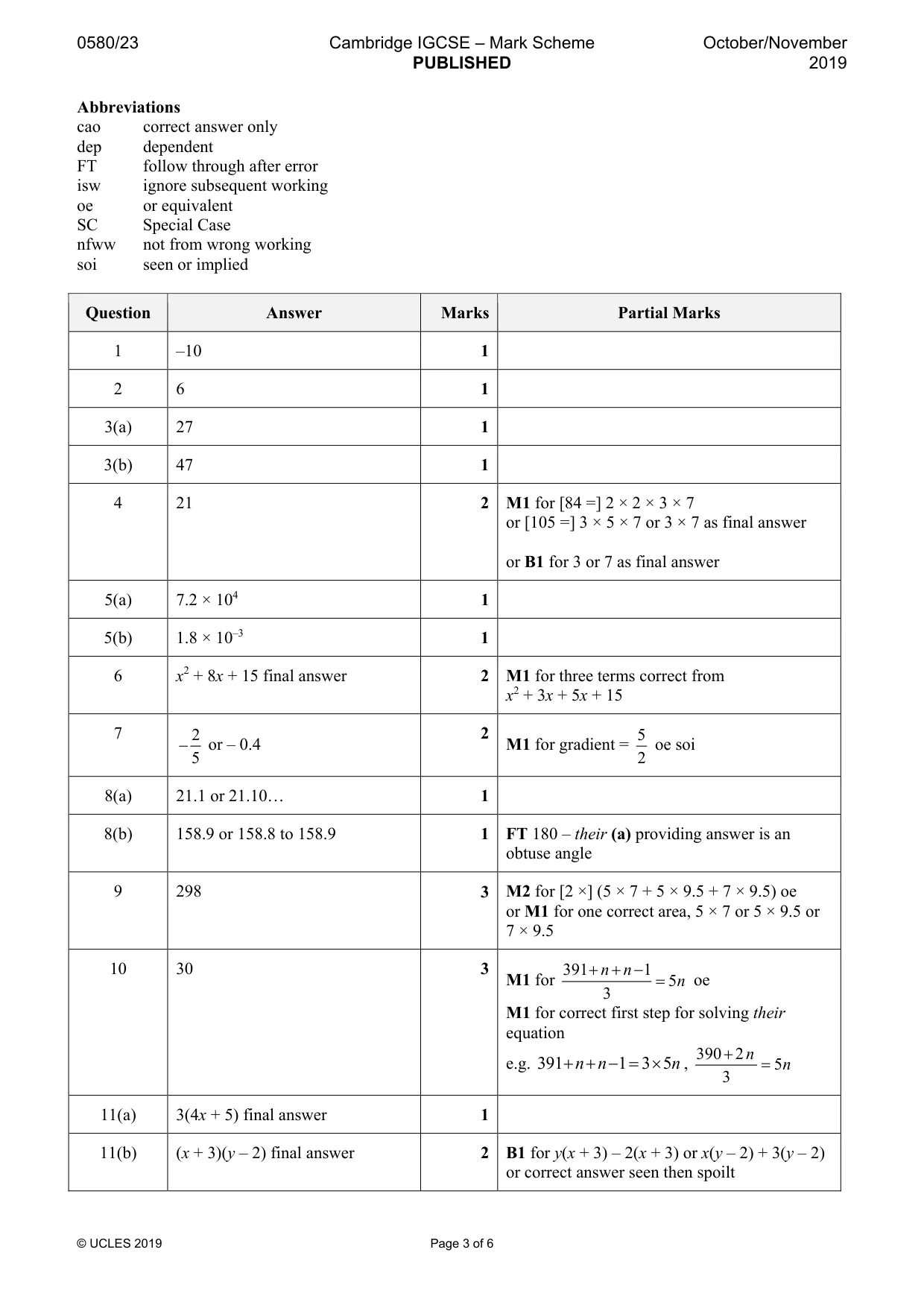 Mark scheme, page 3 of 6