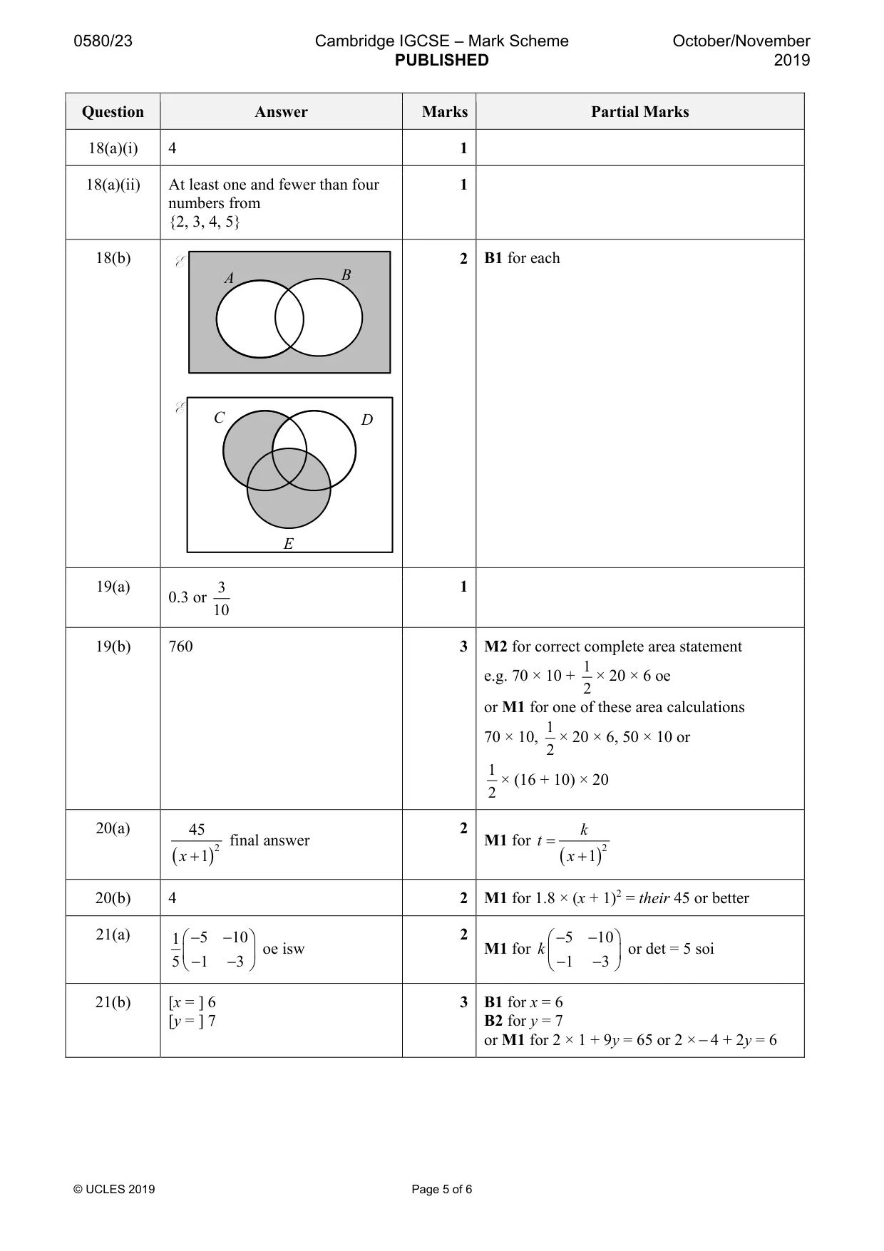 Mark scheme, page 5 of 6