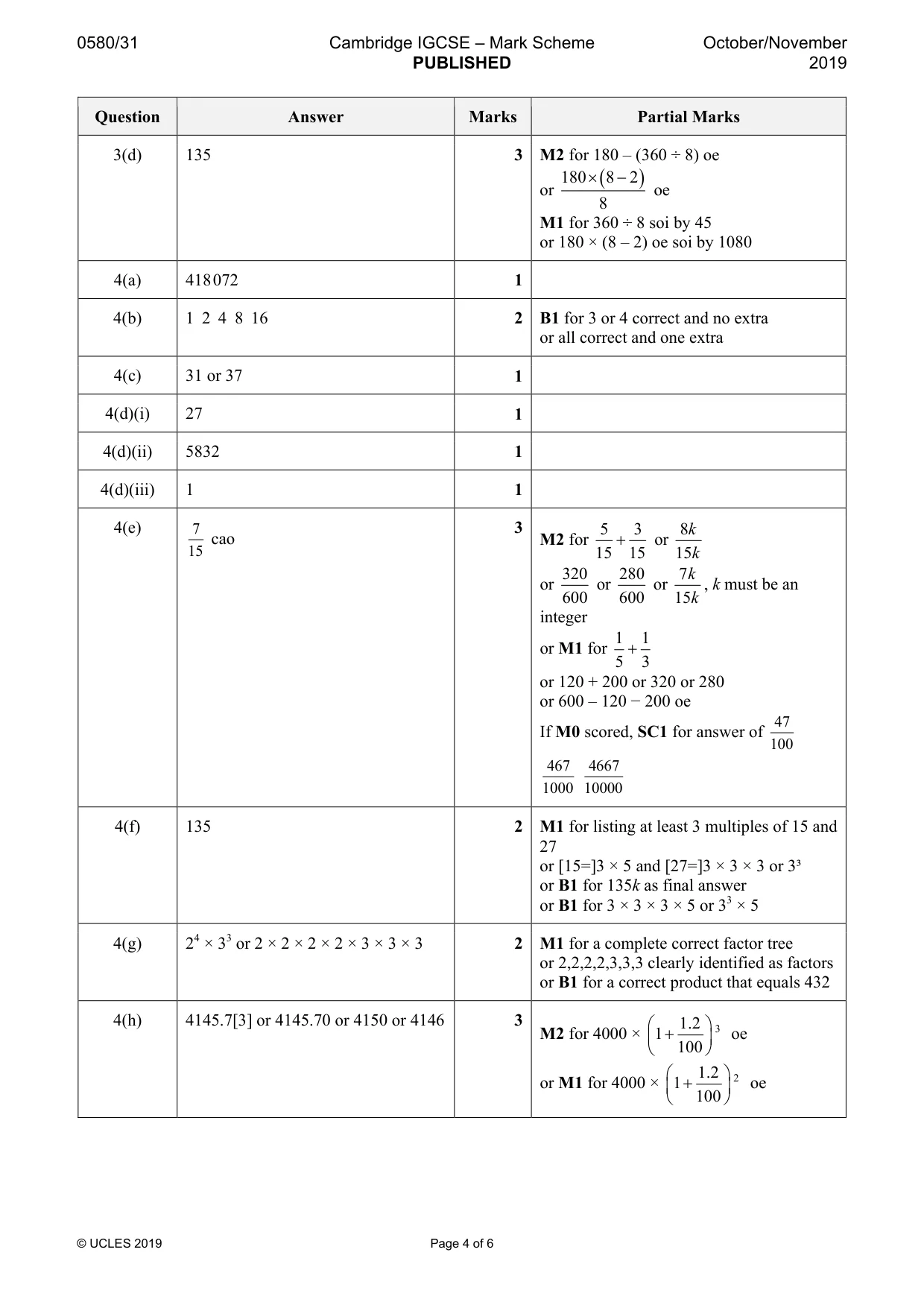 Mark scheme, page 4 of 6