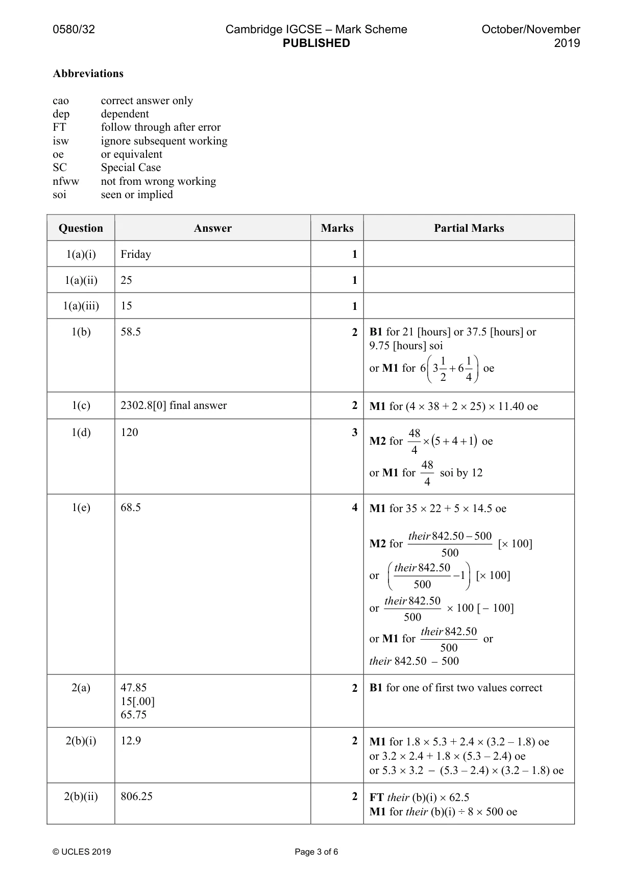Mark scheme, page 3 of 6