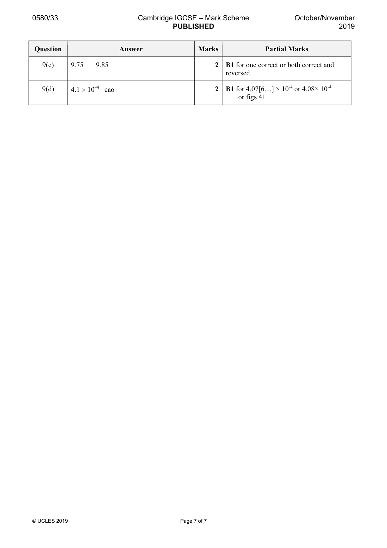 Mark scheme, page 7 of 7