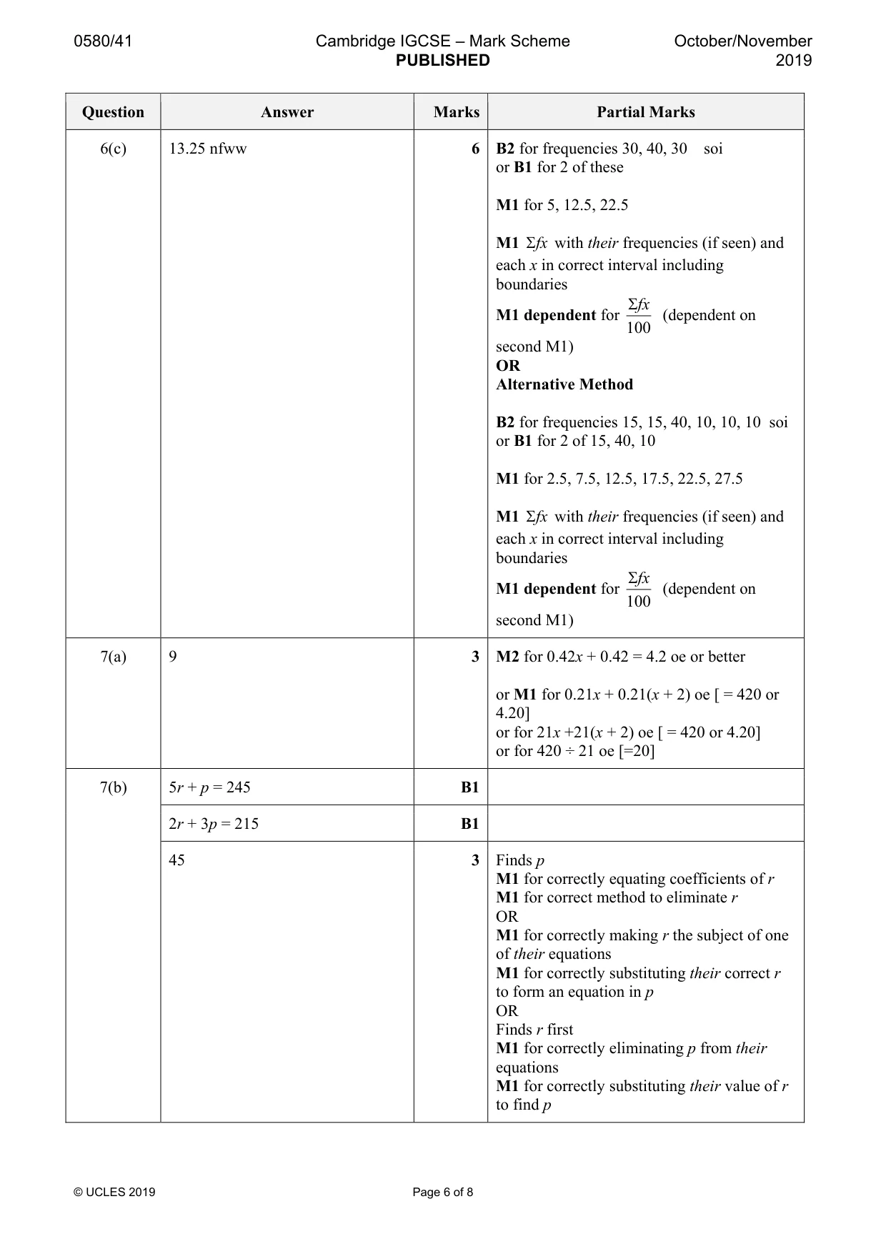 Mark scheme, page 6 of 8