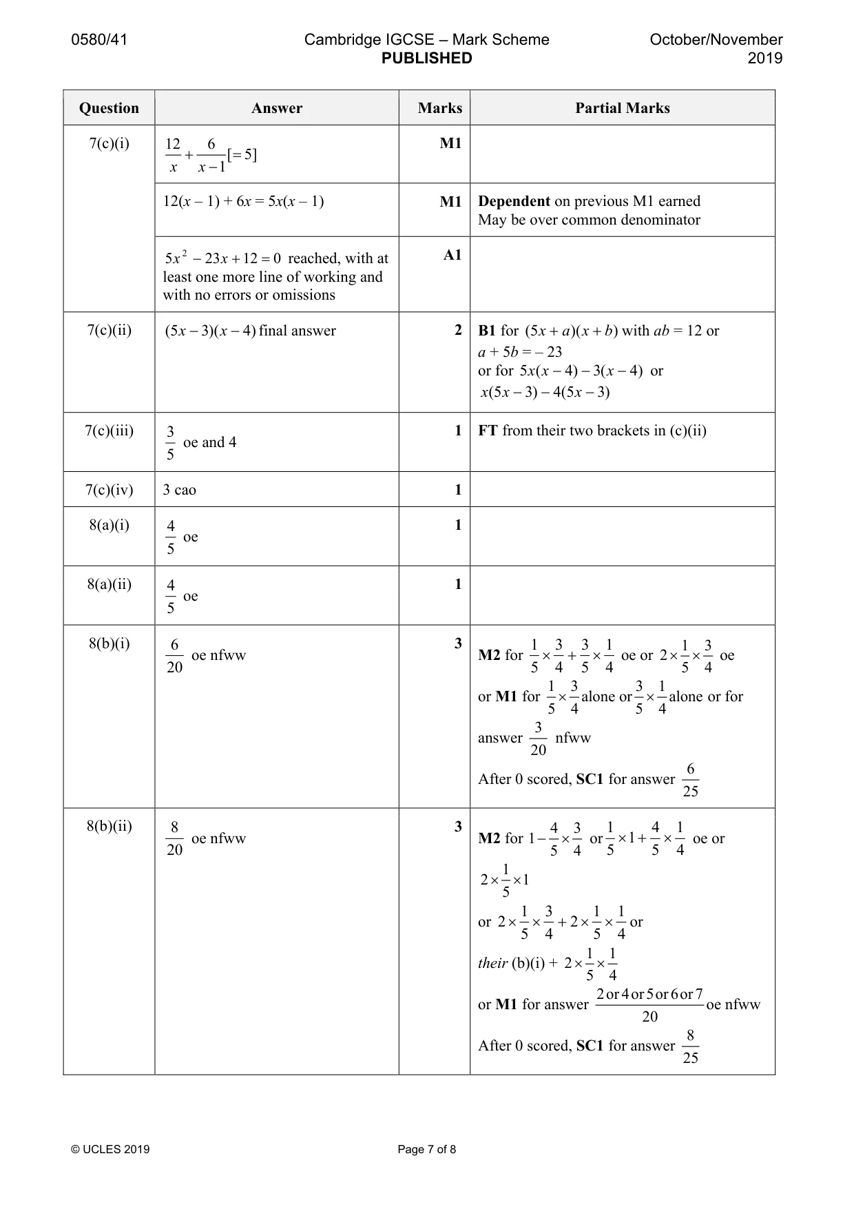 Mark scheme, page 7 of 8