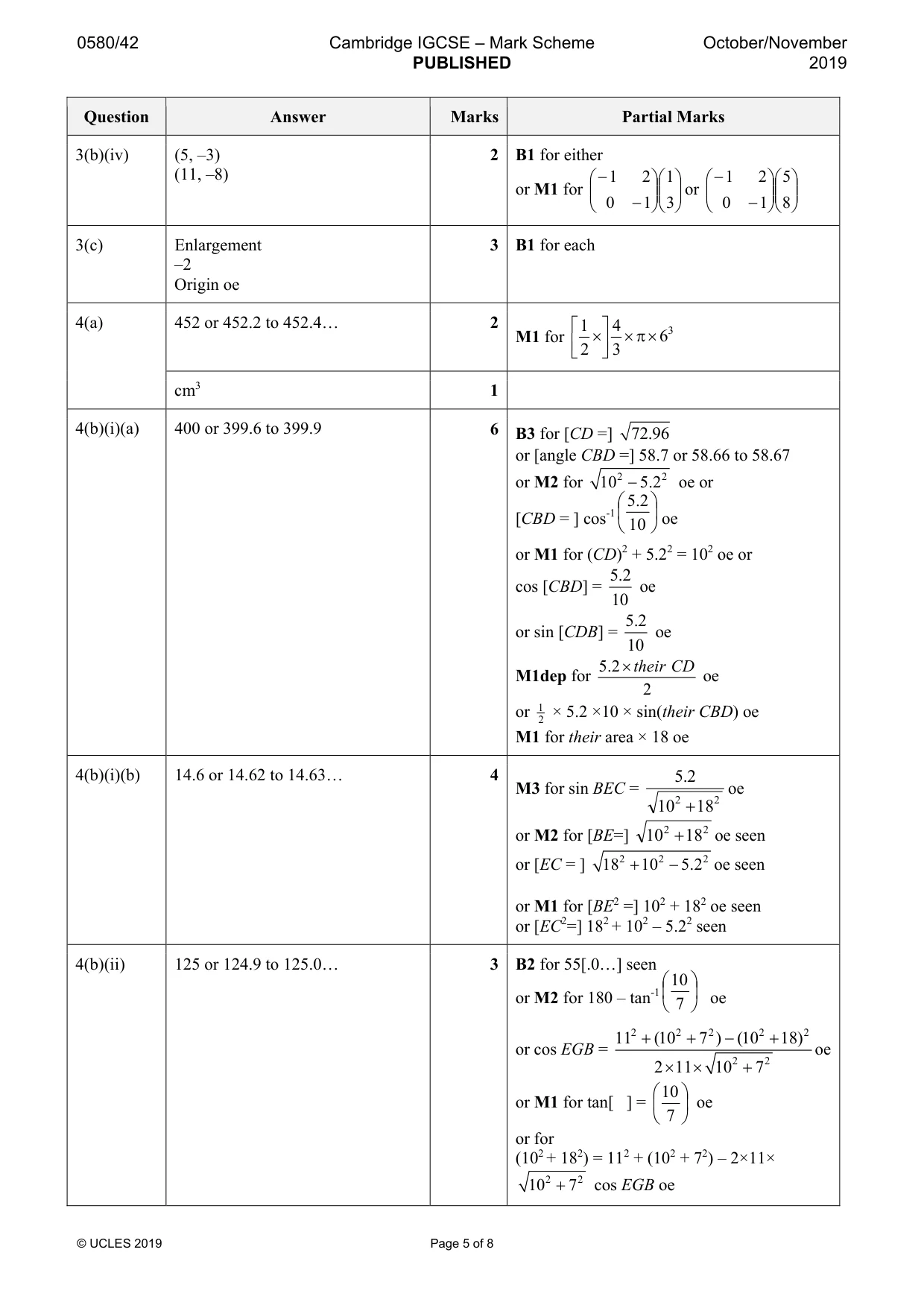 Mark scheme, page 5 of 8