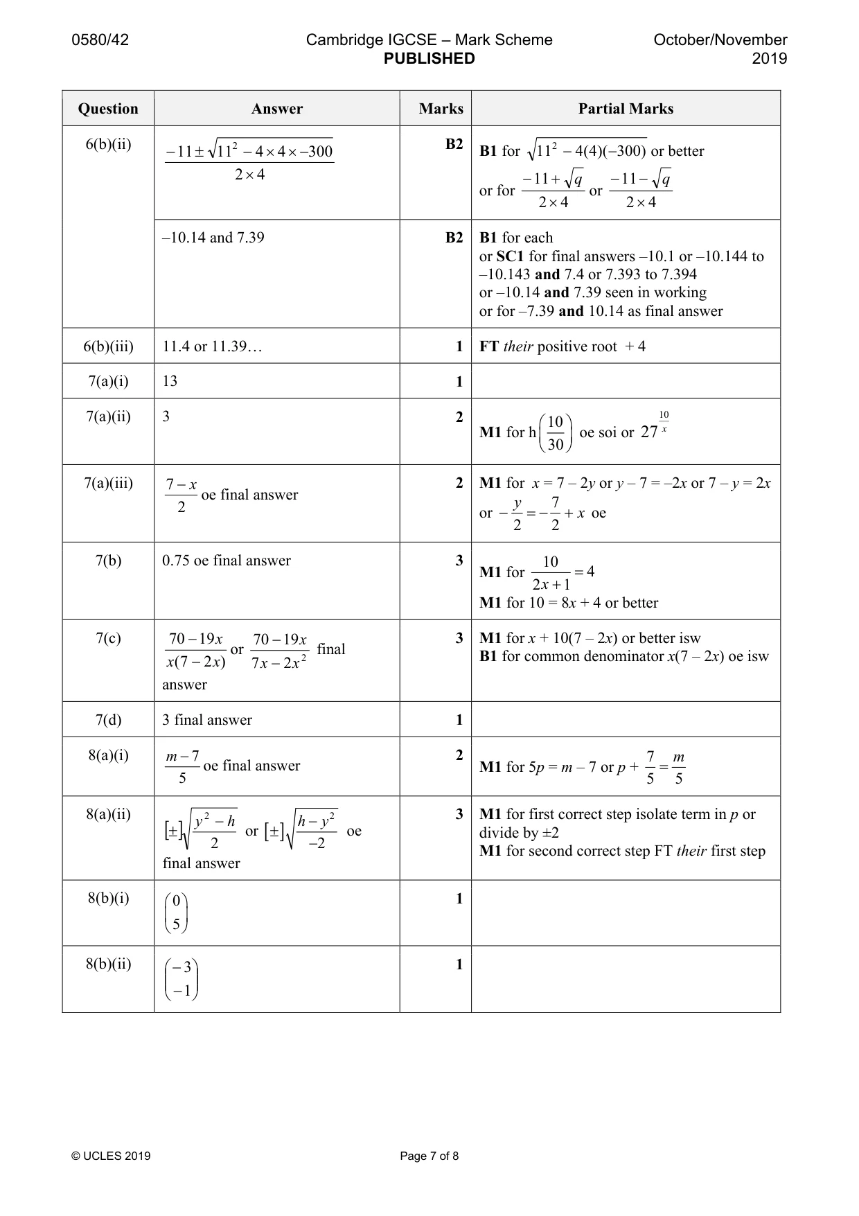 Mark scheme, page 7 of 8