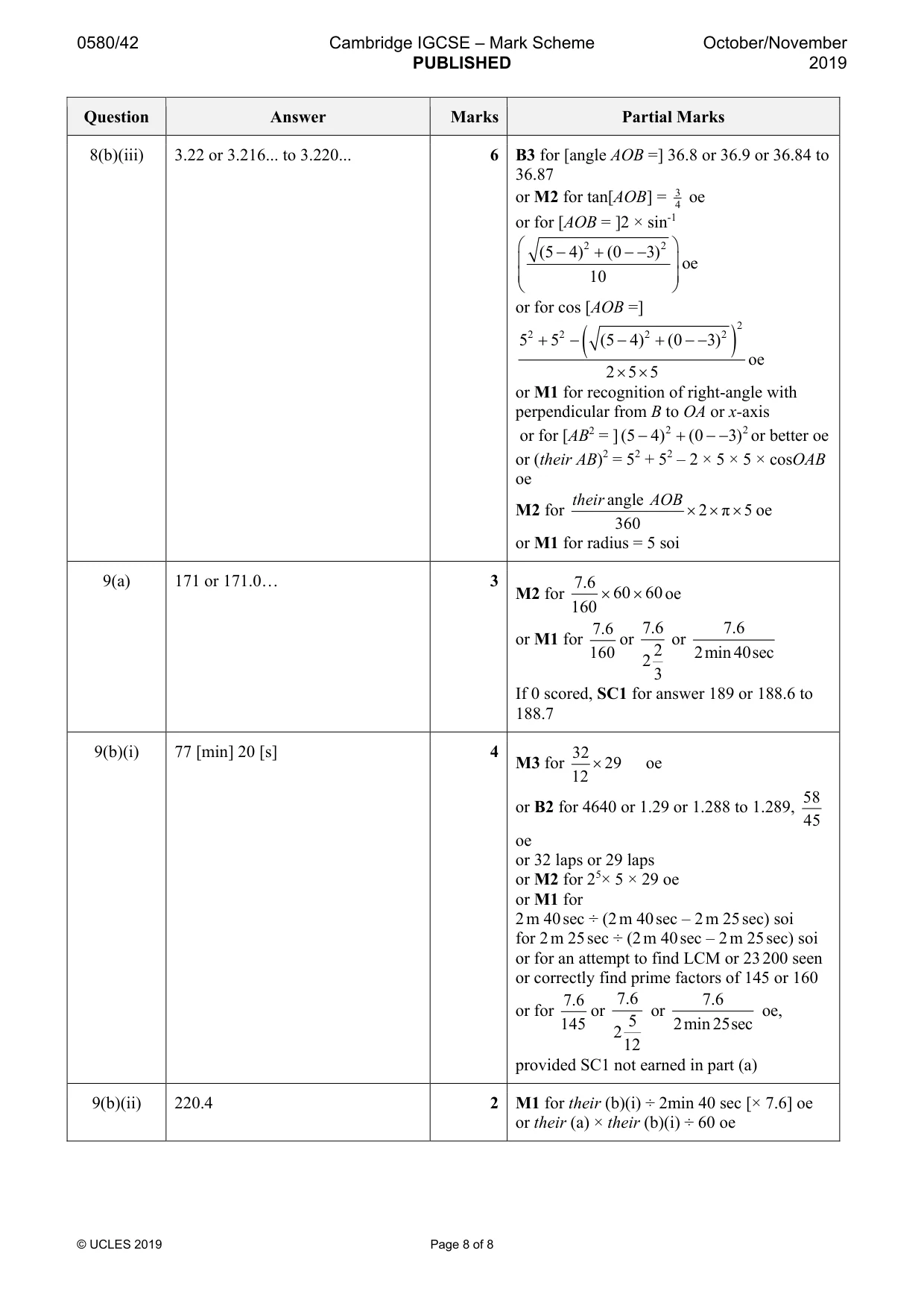 Mark scheme, page 8 of 8