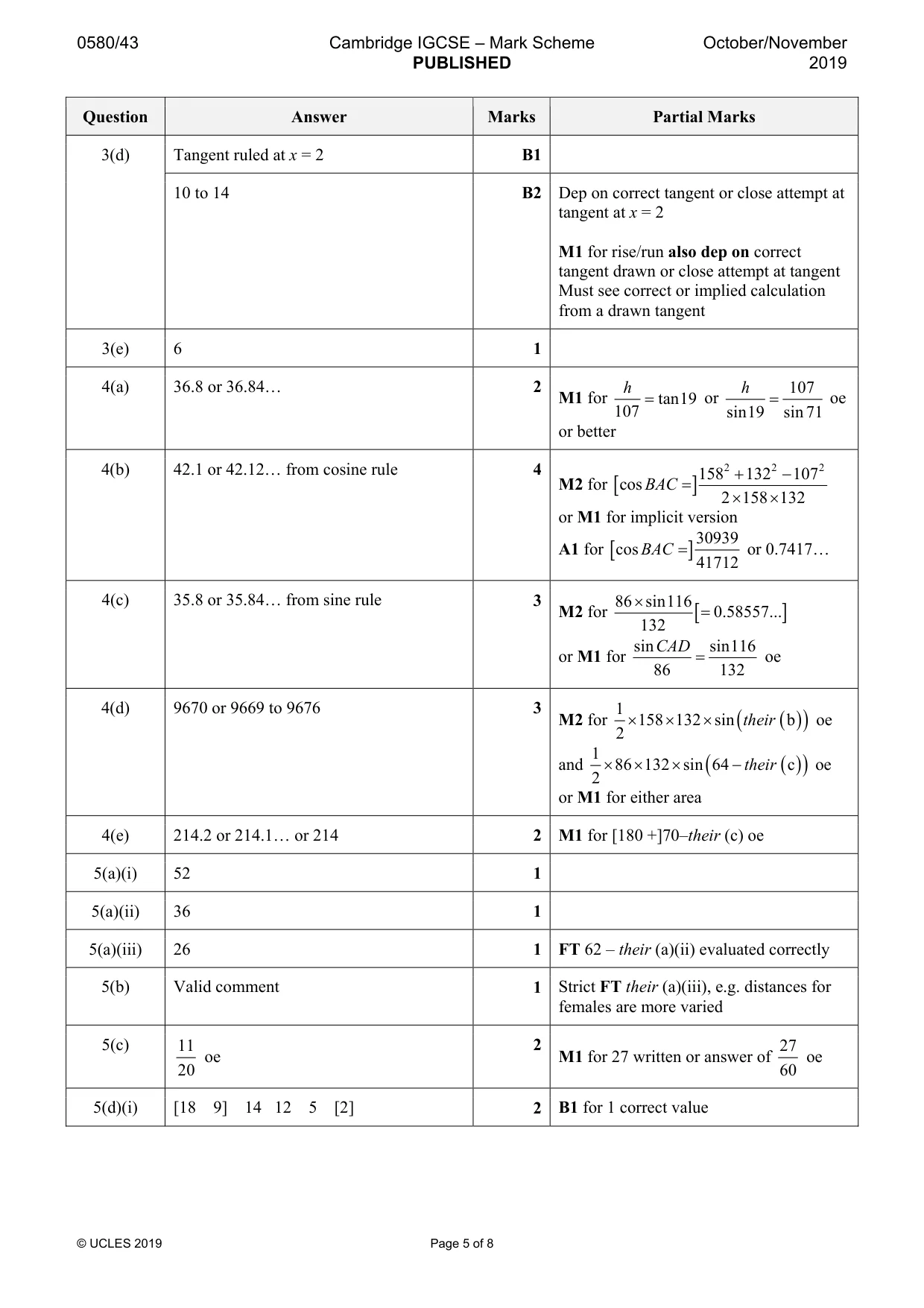 Mark scheme, page 5 of 8