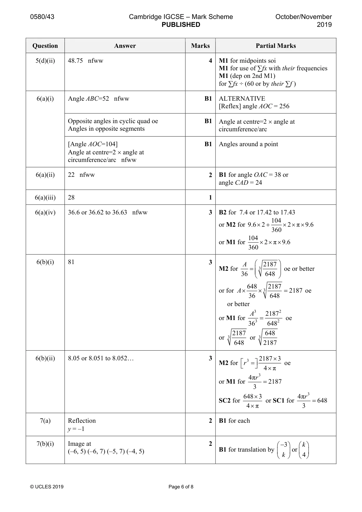 Mark scheme, page 6 of 8