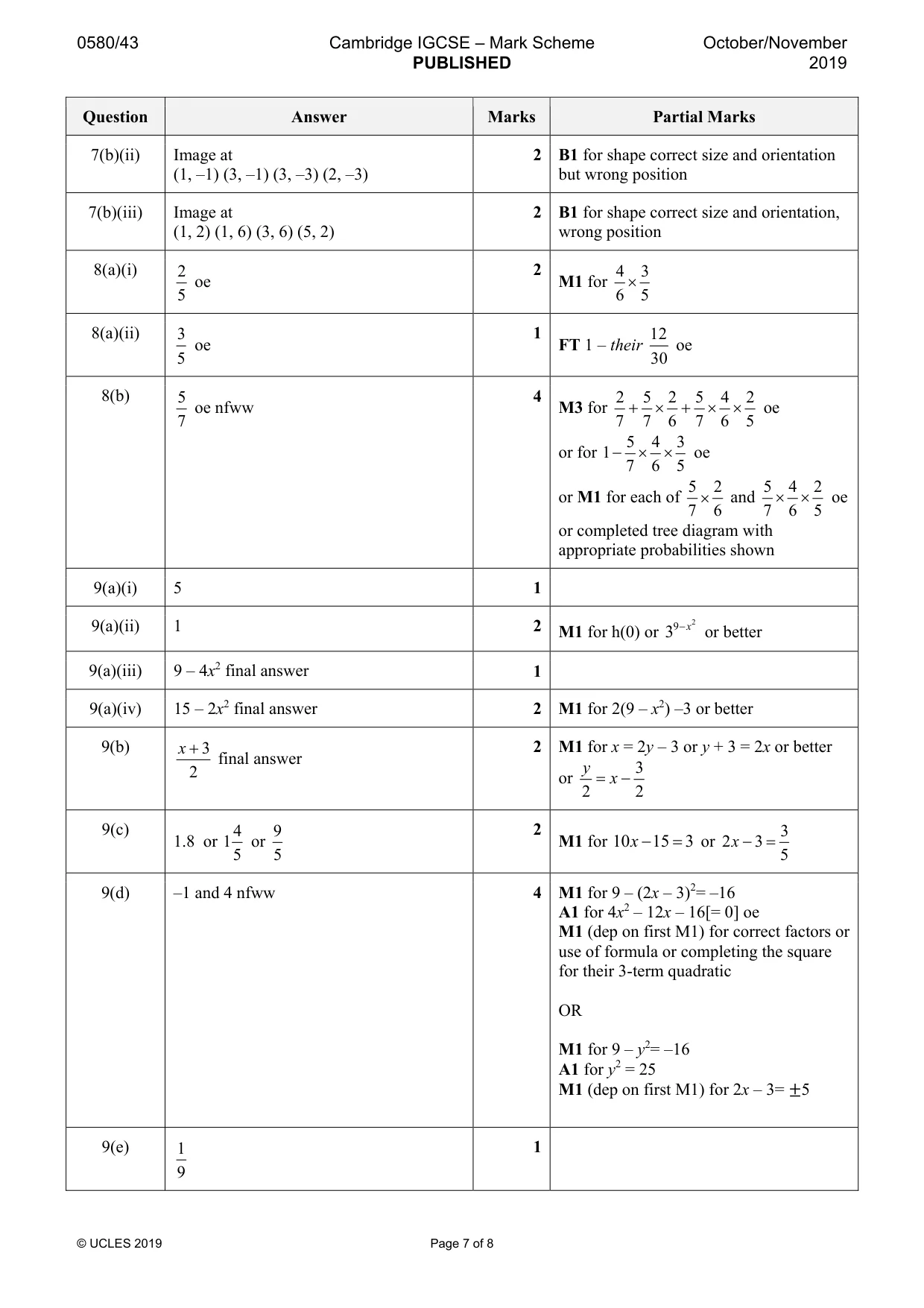 Mark scheme, page 7 of 8