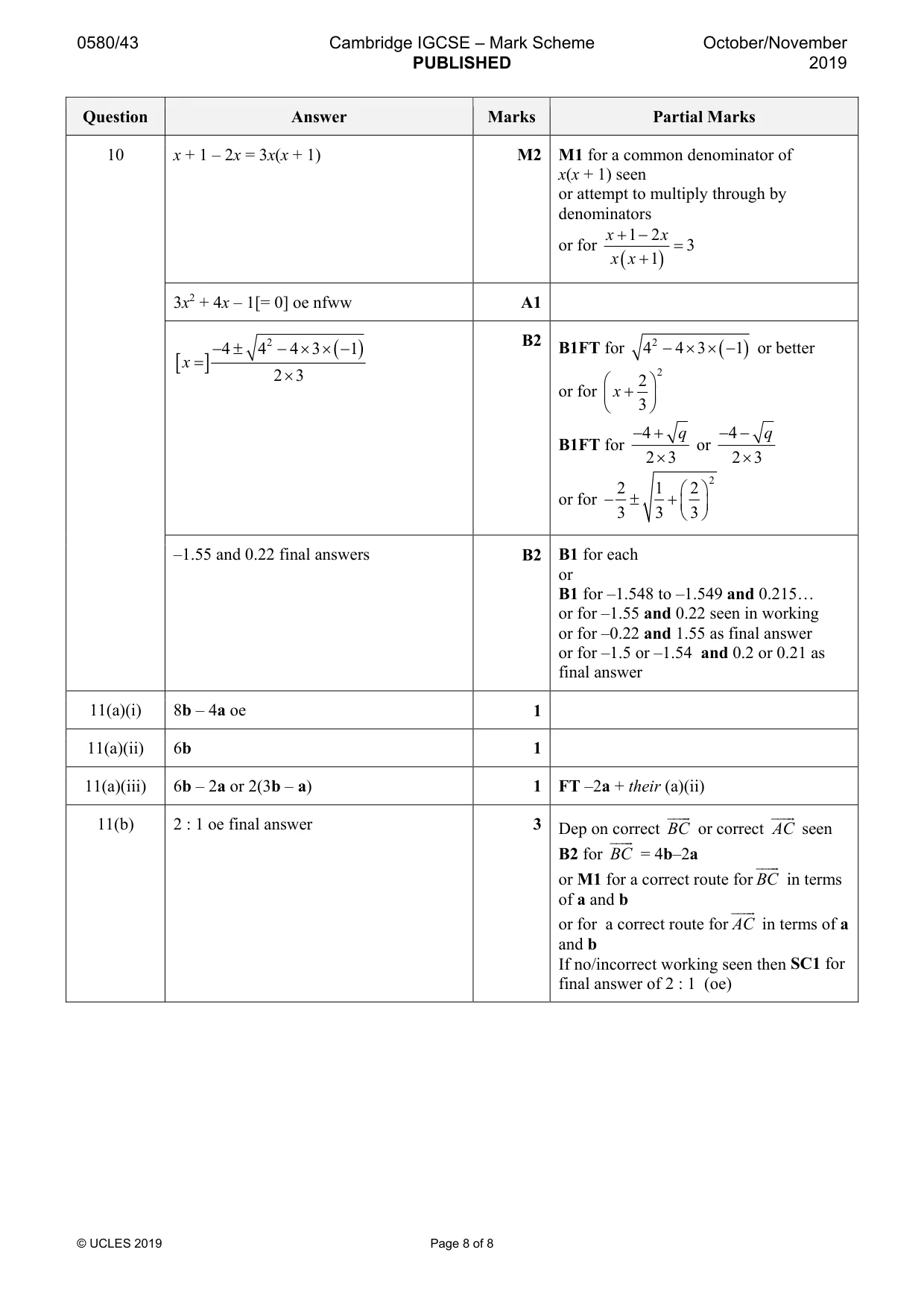 Mark scheme, page 8 of 8