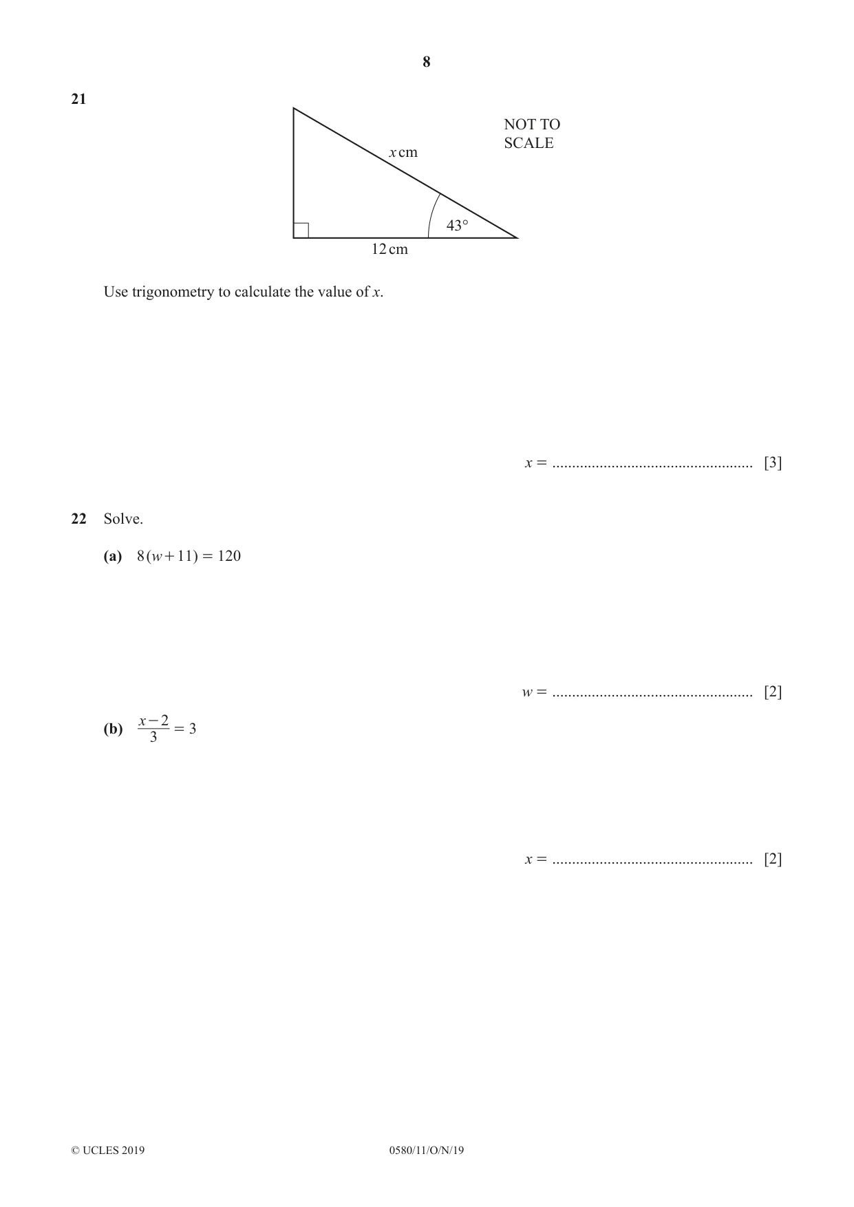 Cambridge IGCSE Mathematics 0580 2019 Oct/Nov Paper 1 · Variant 1 question paper, page 8 of 12