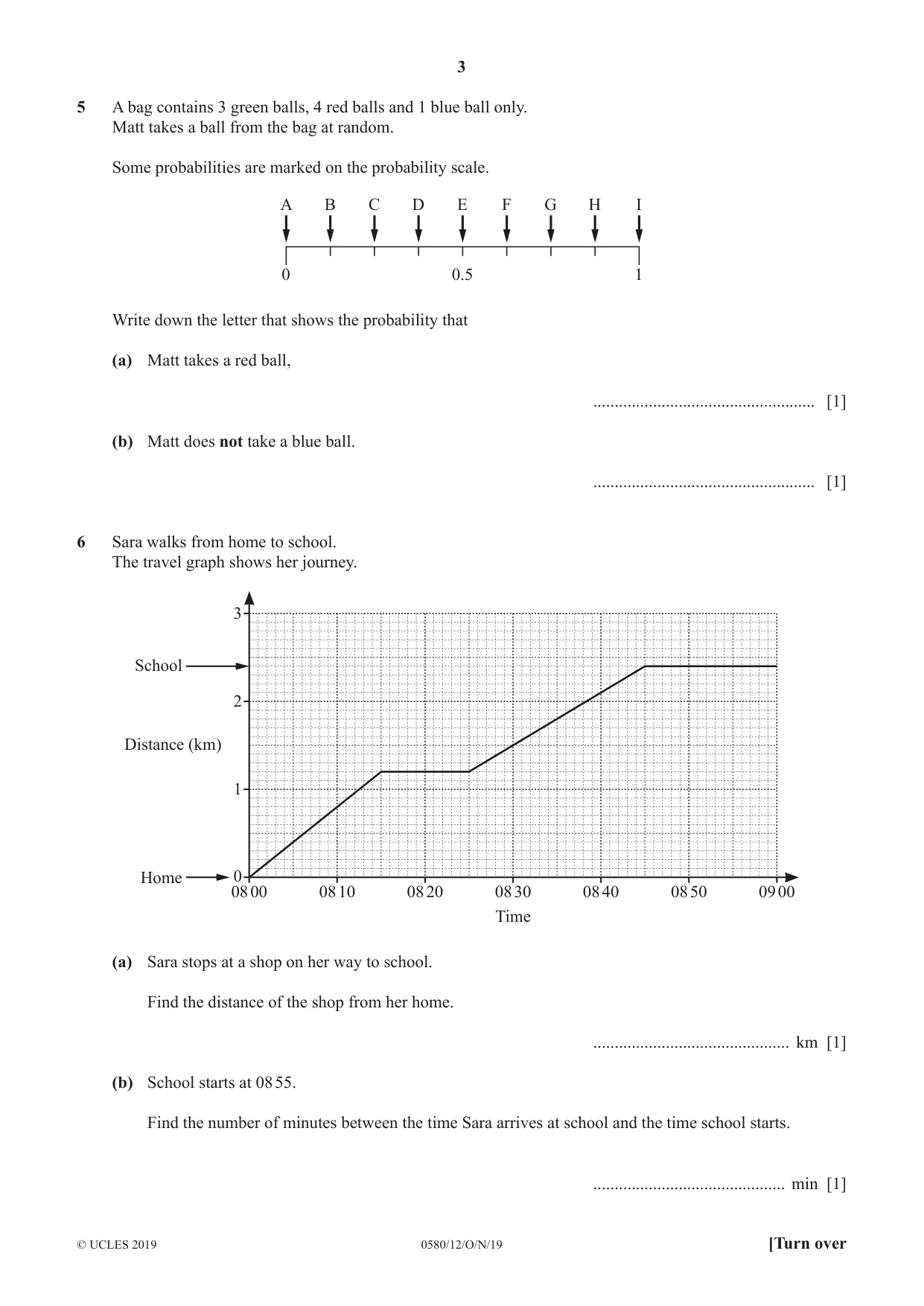 Cambridge IGCSE Mathematics 0580 2019 Oct/Nov Paper 1 · Variant 2 question paper, page 3 of 12