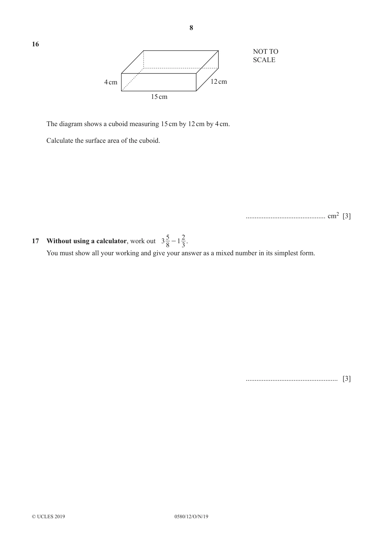 Cambridge IGCSE Mathematics 0580 2019 Oct/Nov Paper 1 · Variant 2 question paper, page 8 of 12