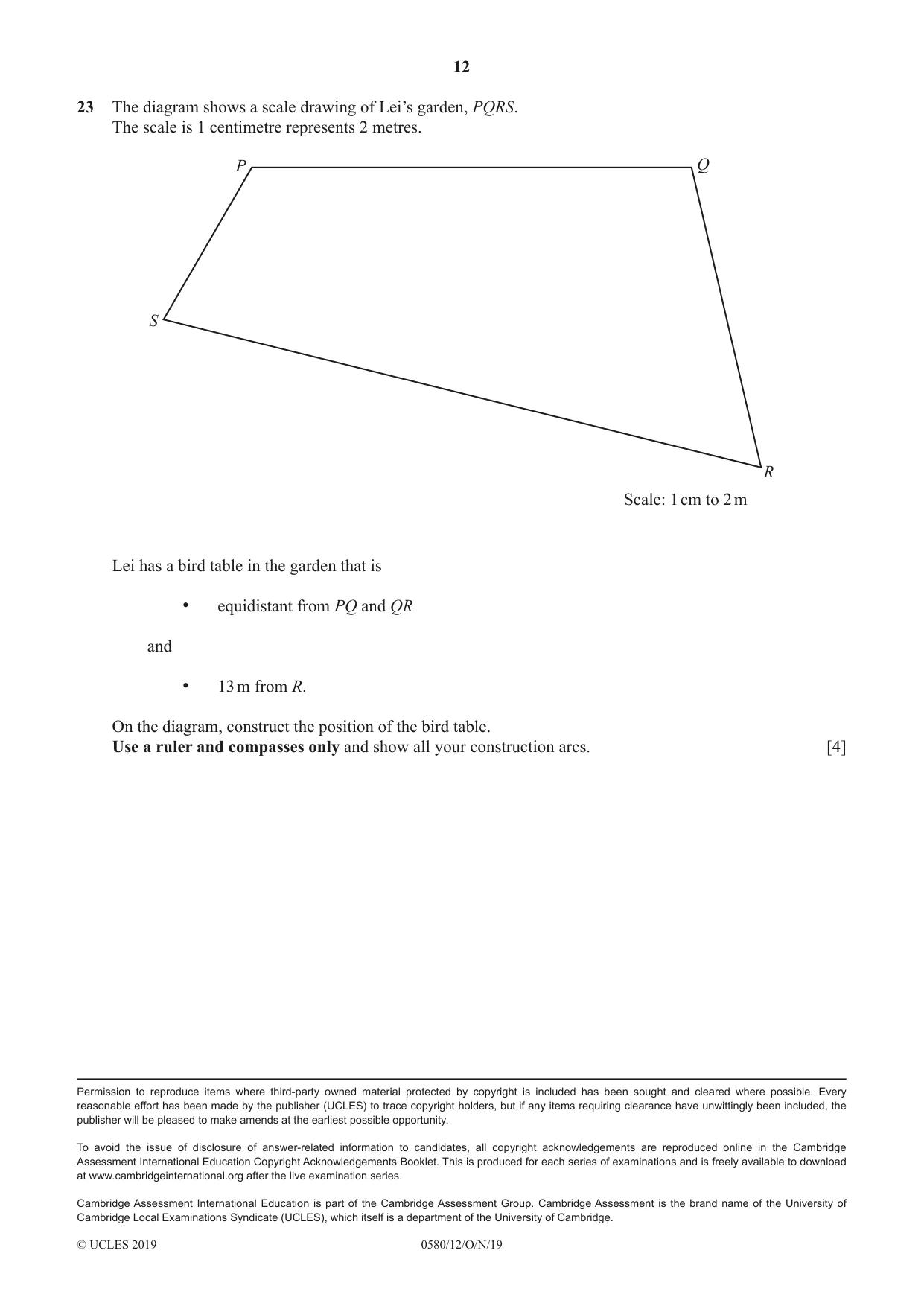 Cambridge IGCSE Mathematics 0580 2019 Oct/Nov Paper 1 · Variant 2 question paper, page 12 of 12