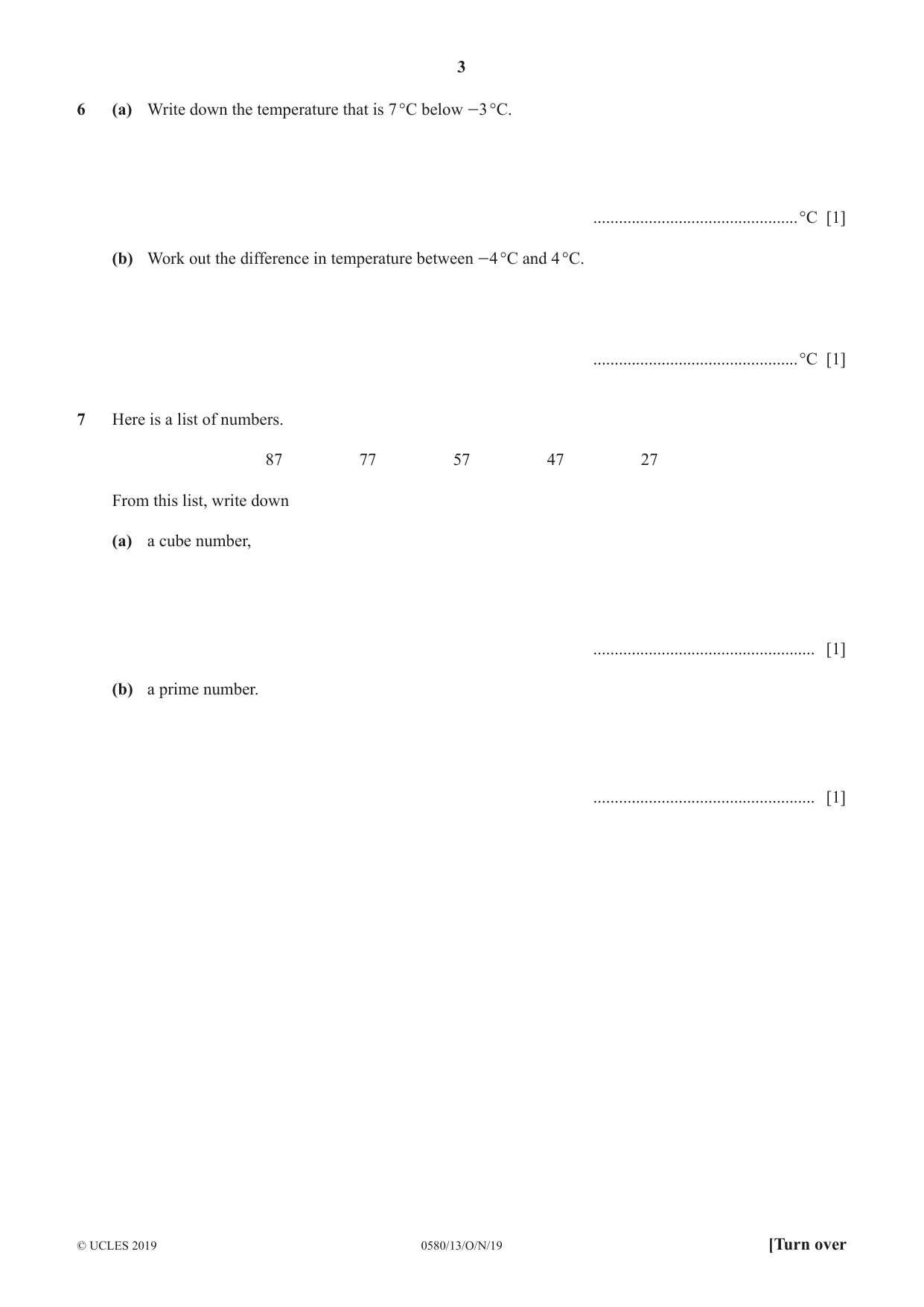 Cambridge IGCSE Mathematics 0580 2019 Oct/Nov Paper 1 · Variant 3 question paper, page 3 of 12