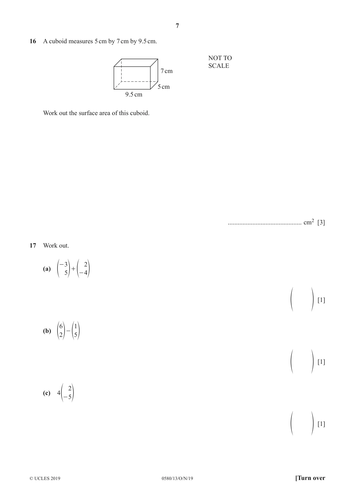 Cambridge IGCSE Mathematics 0580 2019 Oct/Nov Paper 1 · Variant 3 question paper, page 7 of 12