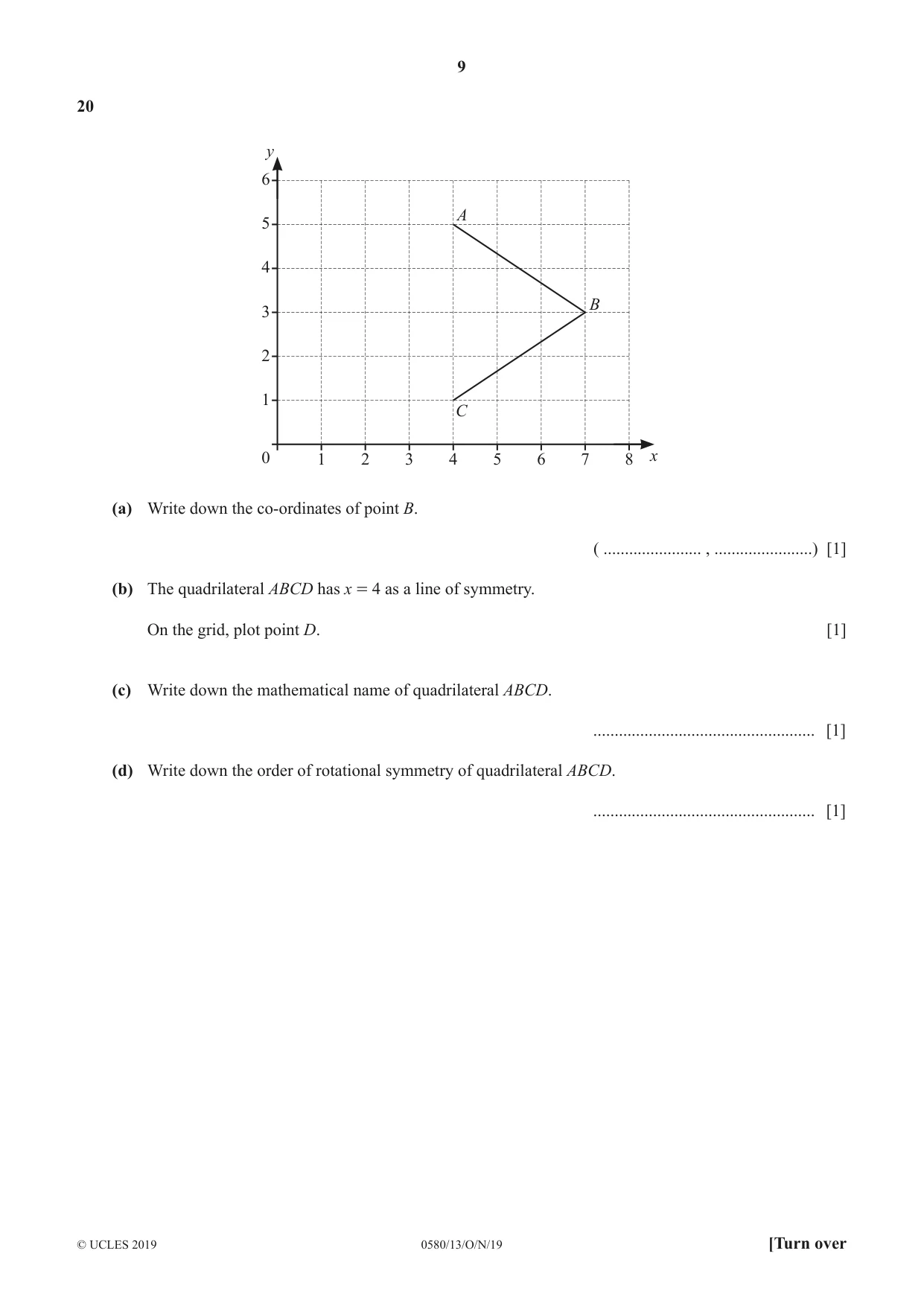 Cambridge IGCSE Mathematics 0580 2019 Oct/Nov Paper 1 · Variant 3 question paper, page 9 of 12