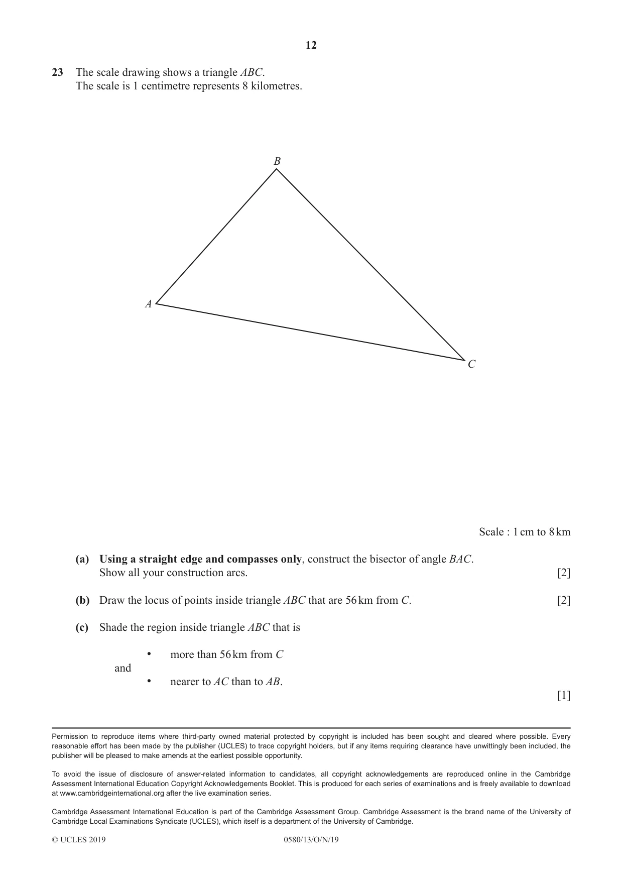Cambridge IGCSE Mathematics 0580 2019 Oct/Nov Paper 1 · Variant 3 question paper, page 12 of 12