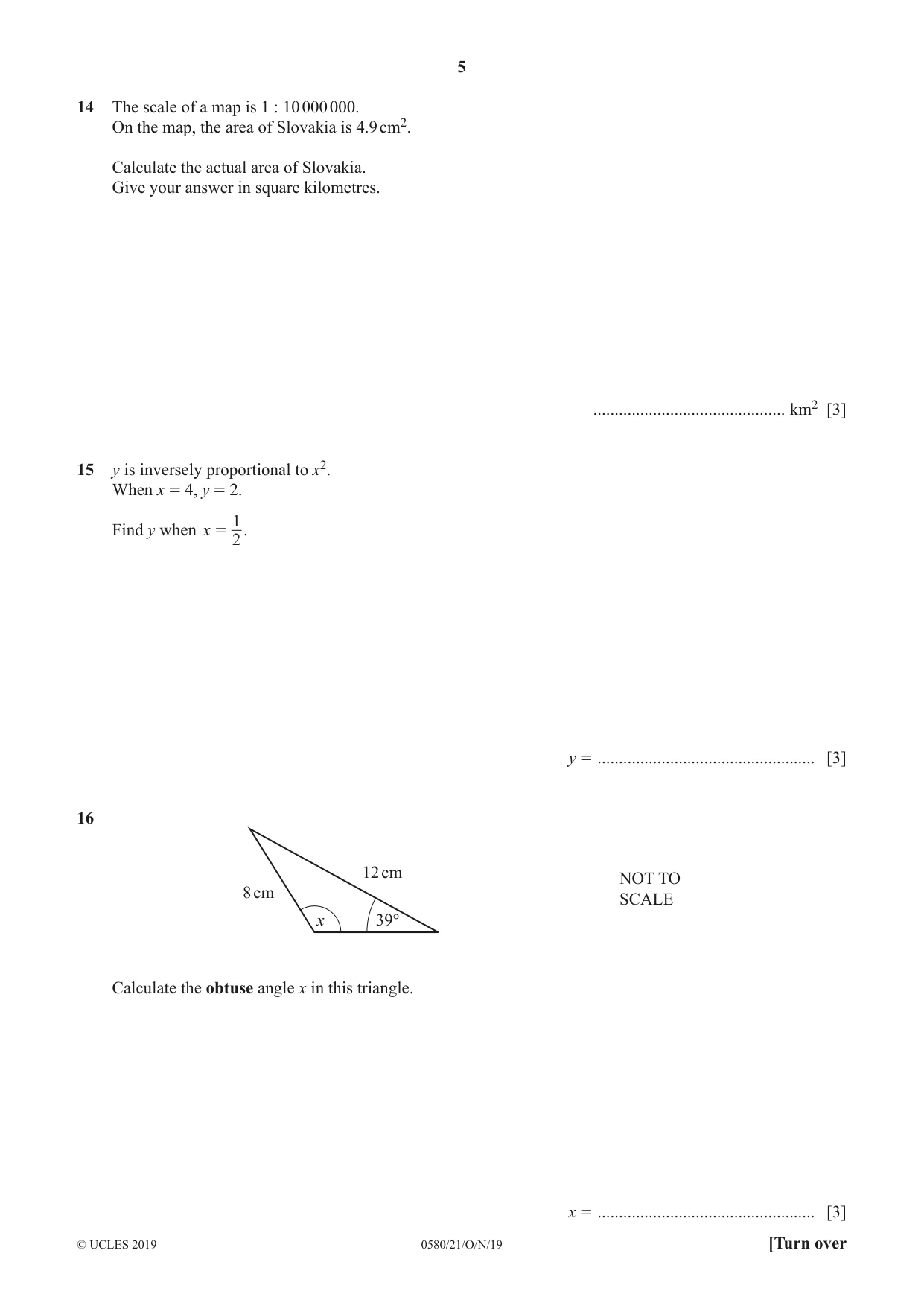 Cambridge IGCSE Mathematics 0580 2019 Oct/Nov Paper 2 · Variant 1 question paper, page 5 of 12