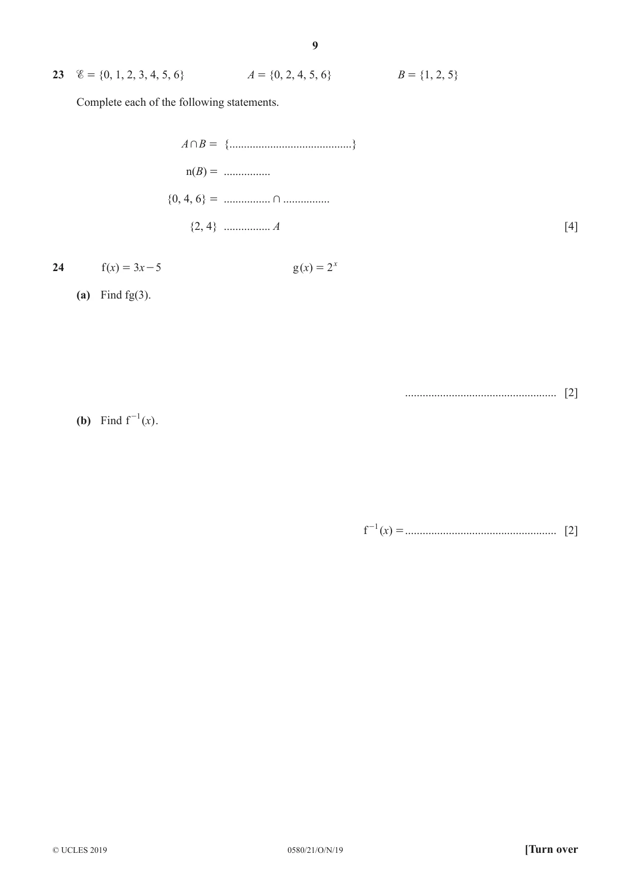 Cambridge IGCSE Mathematics 0580 2019 Oct/Nov Paper 2 · Variant 1 question paper, page 9 of 12