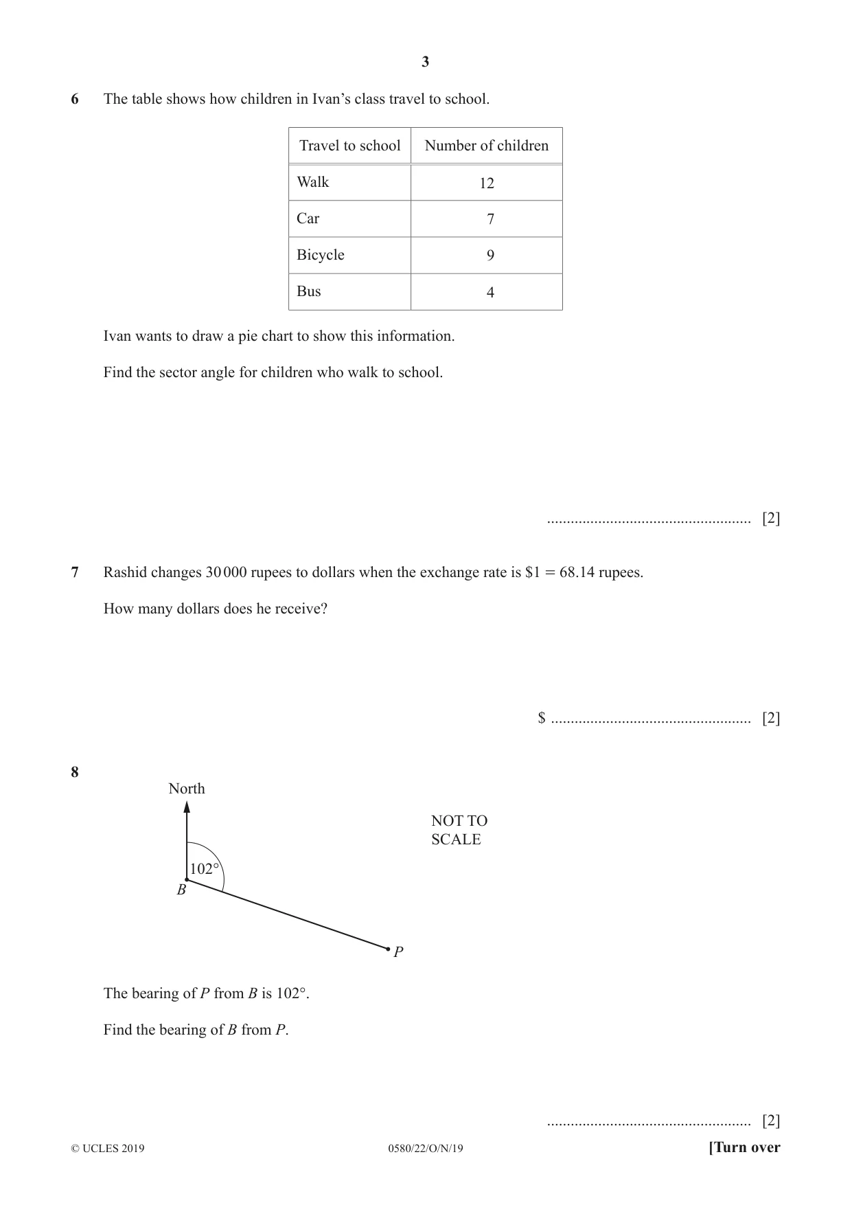 Cambridge IGCSE Mathematics 0580 2019 Oct/Nov Paper 2 · Variant 2 question paper, page 3 of 12