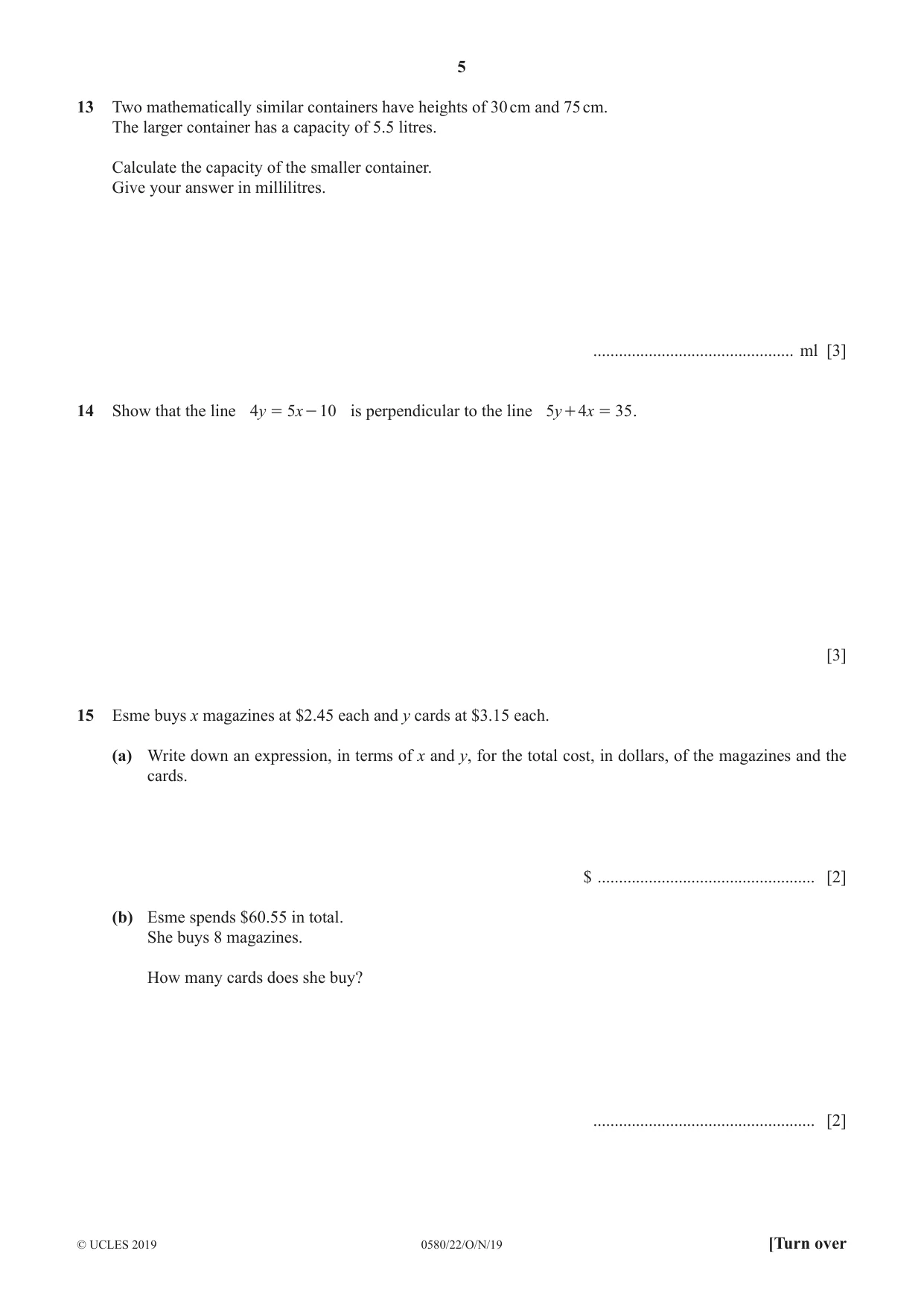 Cambridge IGCSE Mathematics 0580 2019 Oct/Nov Paper 2 · Variant 2 question paper, page 5 of 12