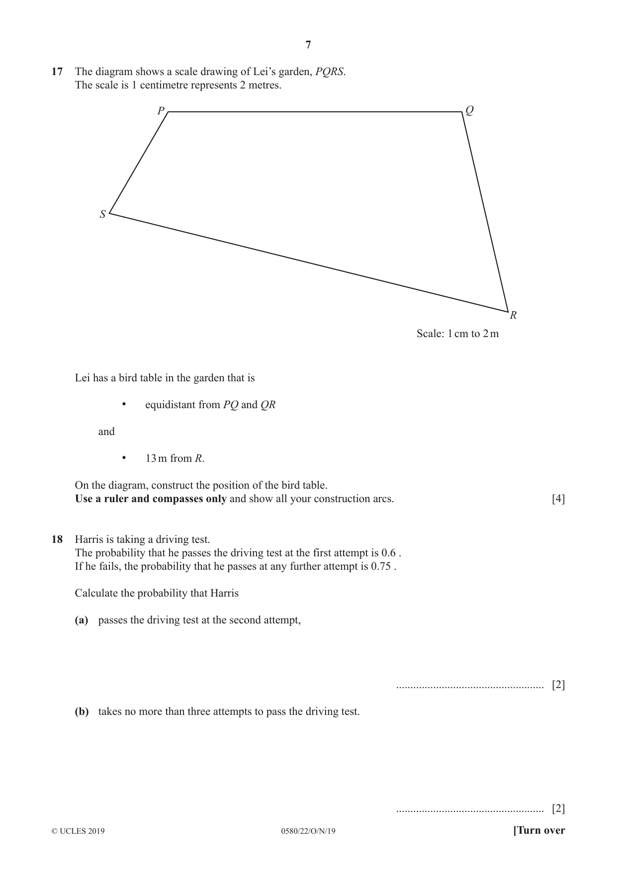 Cambridge IGCSE Mathematics 0580 2019 Oct/Nov Paper 2 · Variant 2 question paper, page 7 of 12