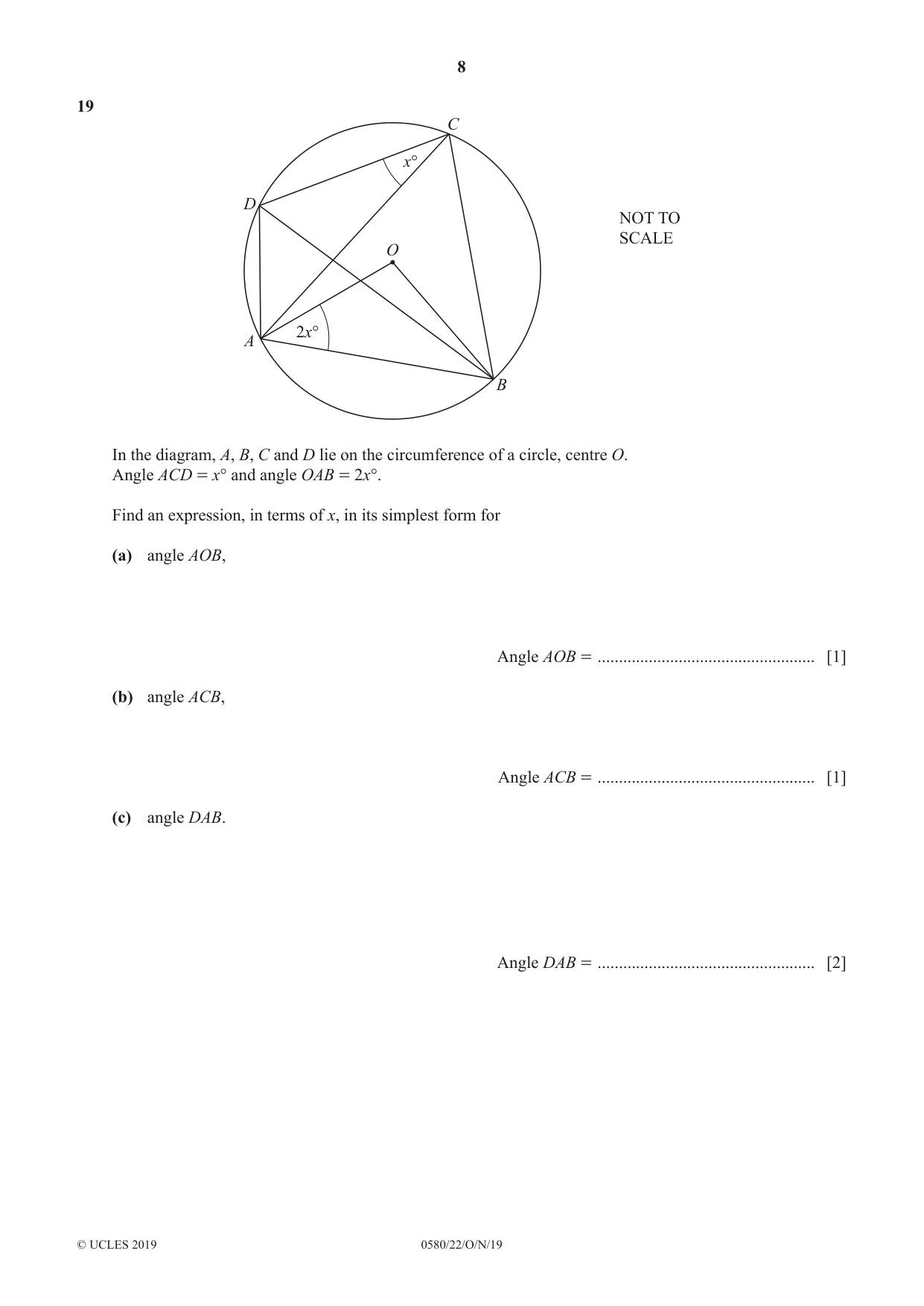 Cambridge IGCSE Mathematics 0580 2019 Oct/Nov Paper 2 · Variant 2 question paper, page 8 of 12