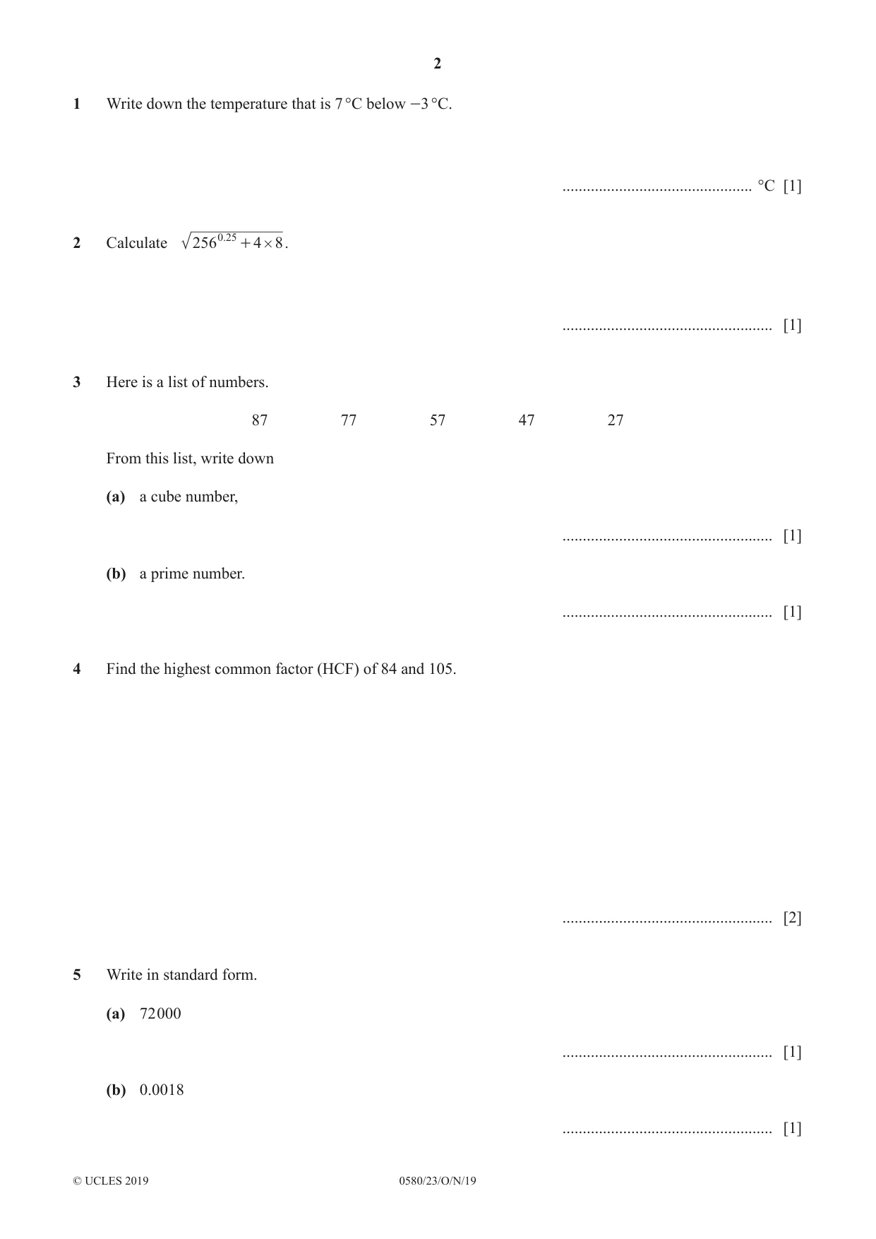 Cambridge IGCSE Mathematics 0580 2019 Oct/Nov Paper 2 · Variant 3 question paper, page 2 of 12