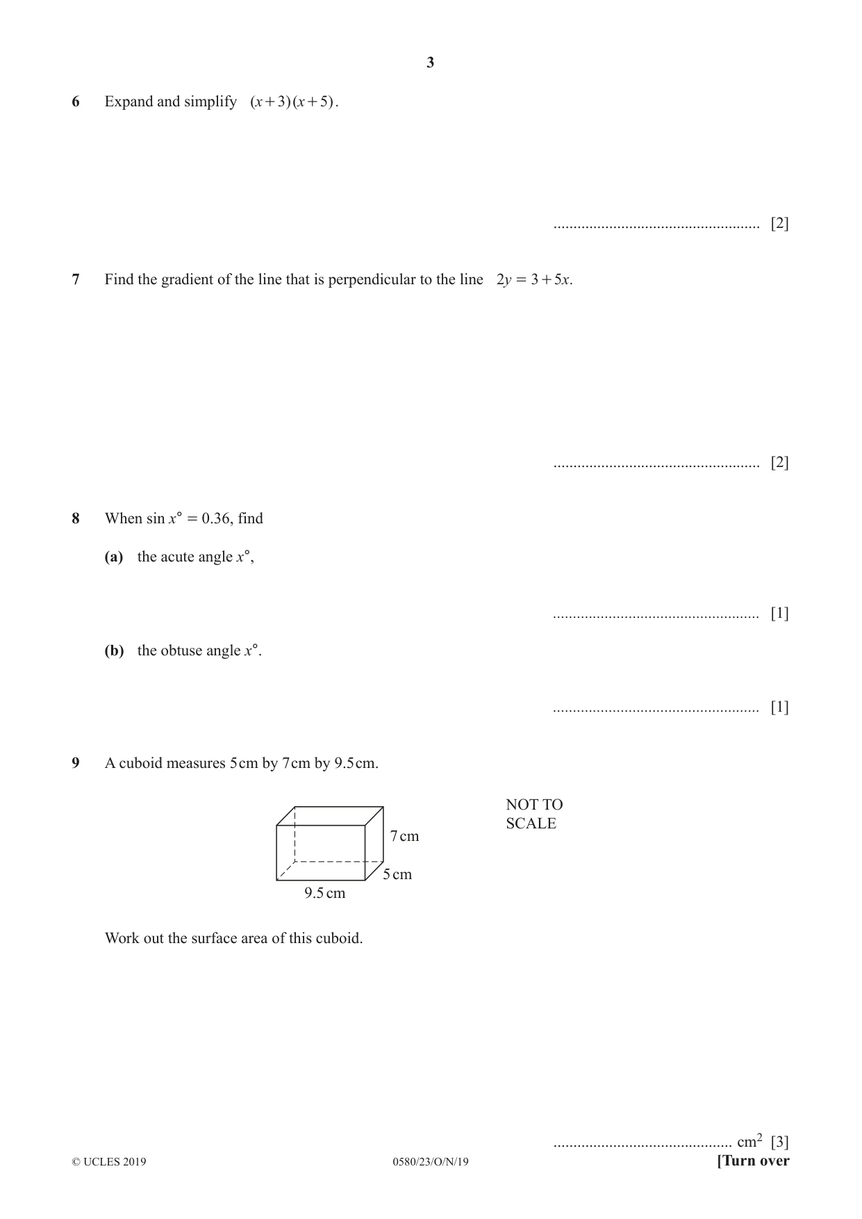 Cambridge IGCSE Mathematics 0580 2019 Oct/Nov Paper 2 · Variant 3 question paper, page 3 of 12