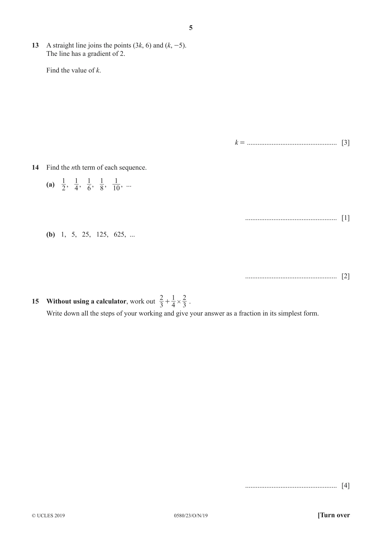 Cambridge IGCSE Mathematics 0580 2019 Oct/Nov Paper 2 · Variant 3 question paper, page 5 of 12