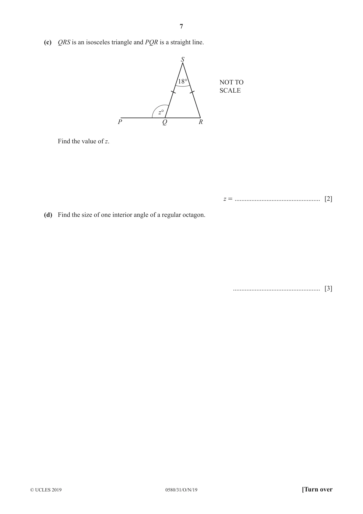Cambridge IGCSE Mathematics 0580 2019 Oct/Nov Paper 3 · Variant 1 question paper, page 7 of 16