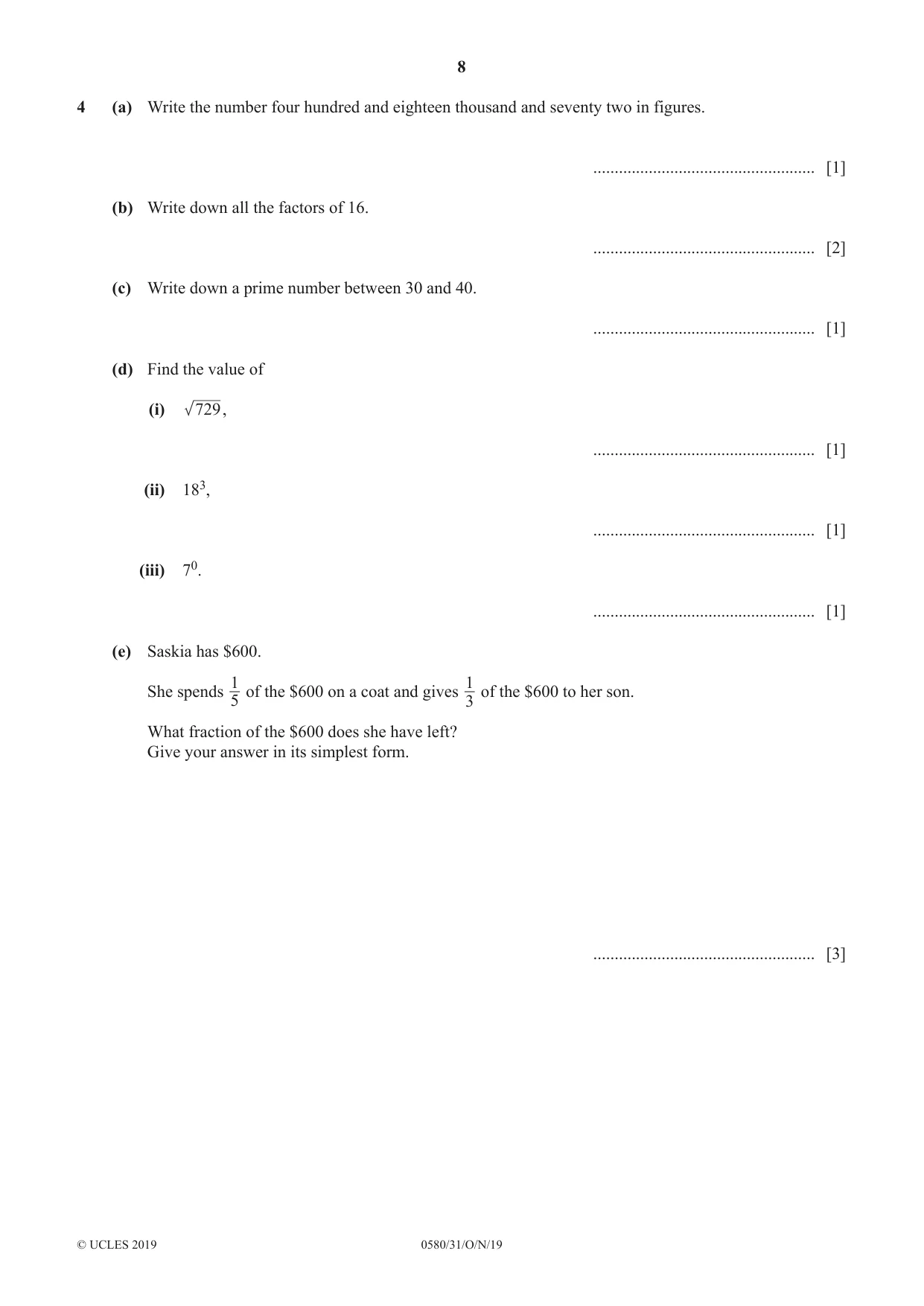 Cambridge IGCSE Mathematics 0580 2019 Oct/Nov Paper 3 · Variant 1 question paper, page 8 of 16