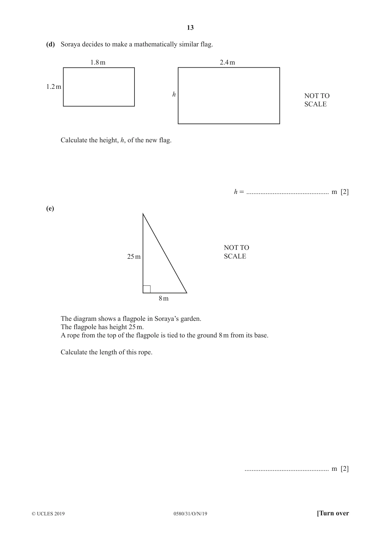 Cambridge IGCSE Mathematics 0580 2019 Oct/Nov Paper 3 · Variant 1 question paper, page 13 of 16