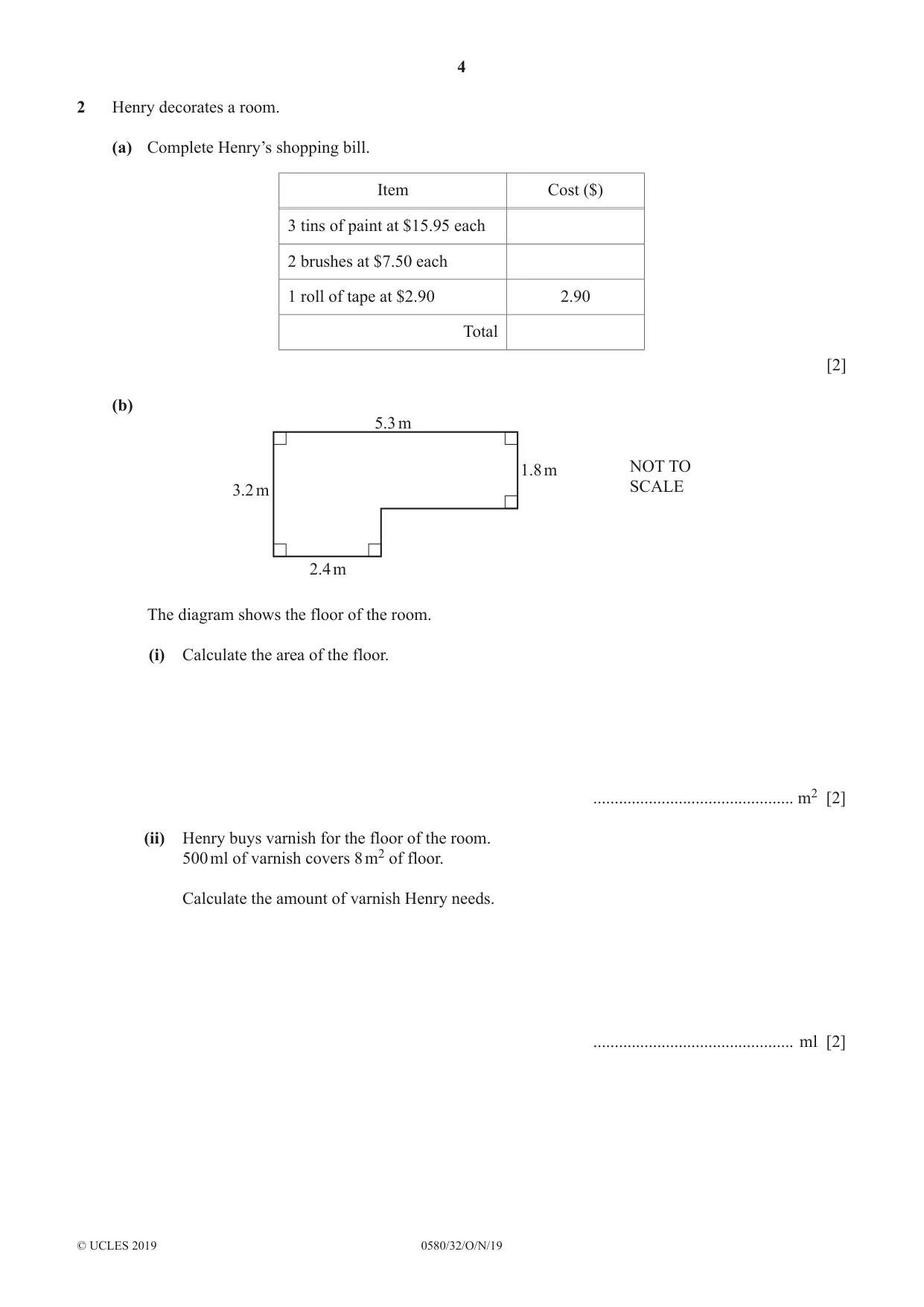 Cambridge IGCSE Mathematics 0580 2019 Oct/Nov Paper 3 · Variant 2 question paper, page 4 of 16