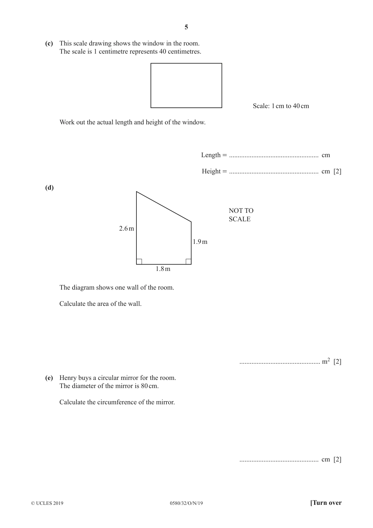 Cambridge IGCSE Mathematics 0580 2019 Oct/Nov Paper 3 · Variant 2 question paper, page 5 of 16