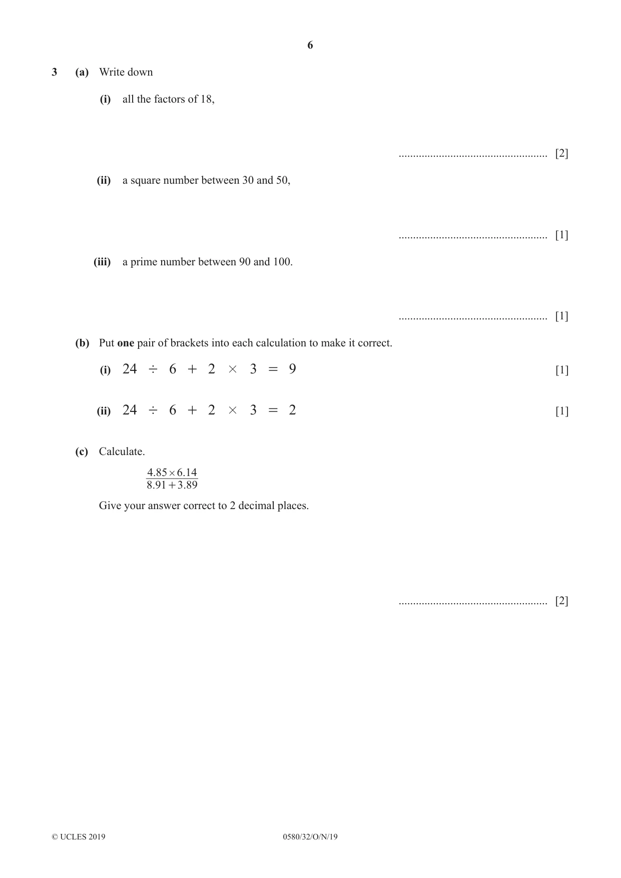 Cambridge IGCSE Mathematics 0580 2019 Oct/Nov Paper 3 · Variant 2 question paper, page 6 of 16