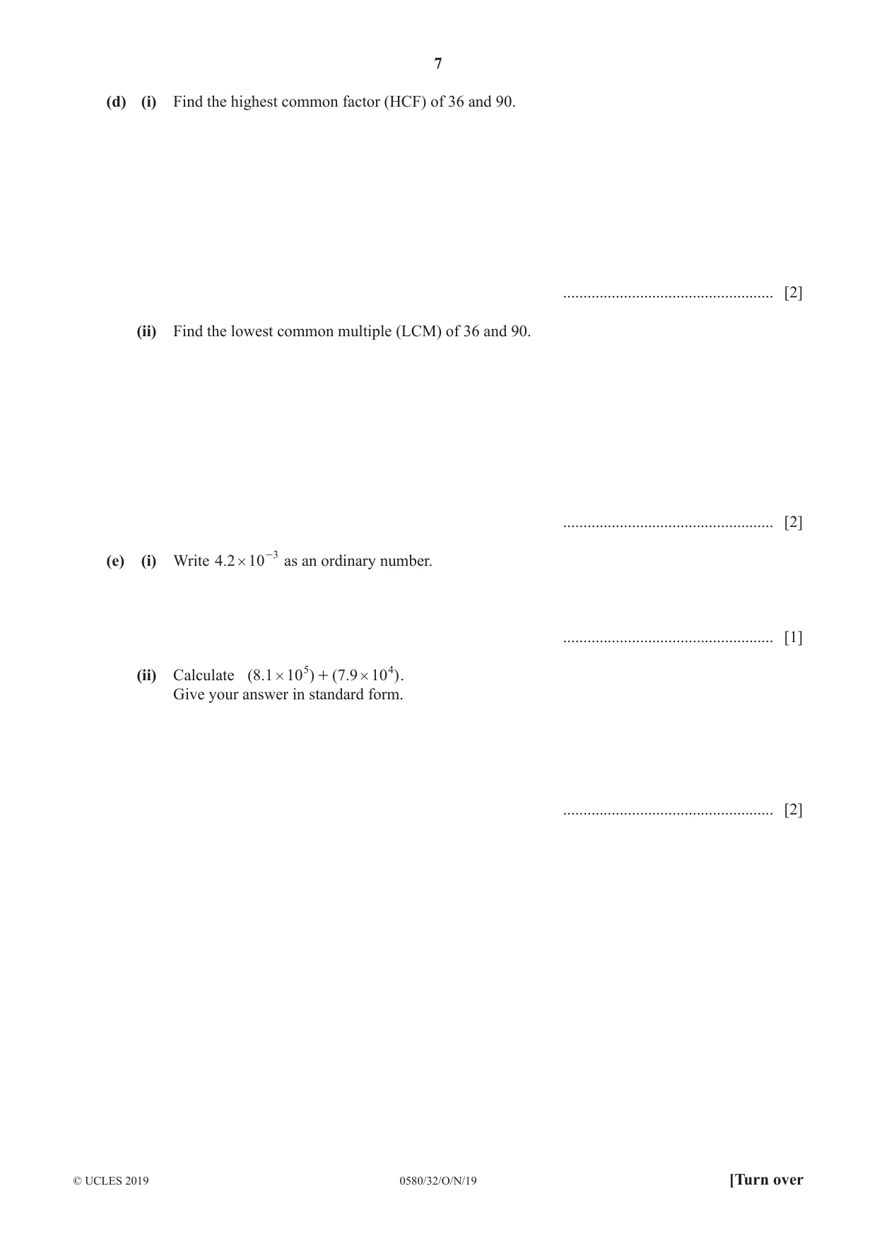 Cambridge IGCSE Mathematics 0580 2019 Oct/Nov Paper 3 · Variant 2 question paper, page 7 of 16