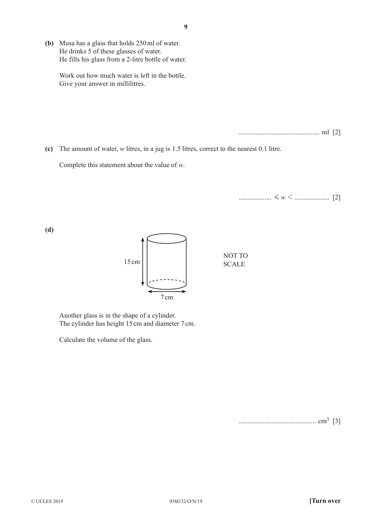 Cambridge IGCSE Mathematics 0580 2019 Oct/Nov Paper 3 · Variant 2 question paper, page 9 of 16