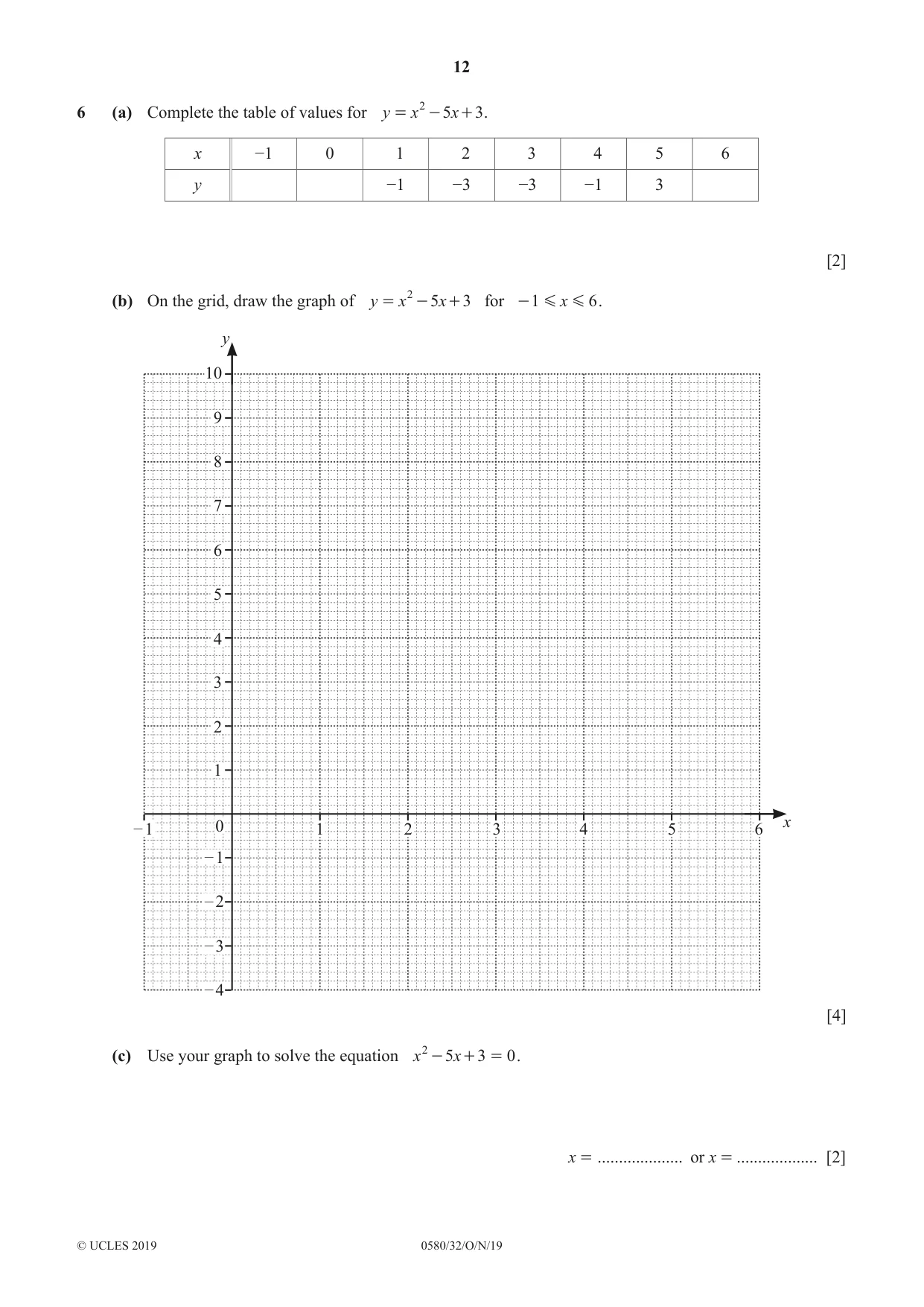 Cambridge IGCSE Mathematics 0580 2019 Oct/Nov Paper 3 · Variant 2 question paper, page 12 of 16