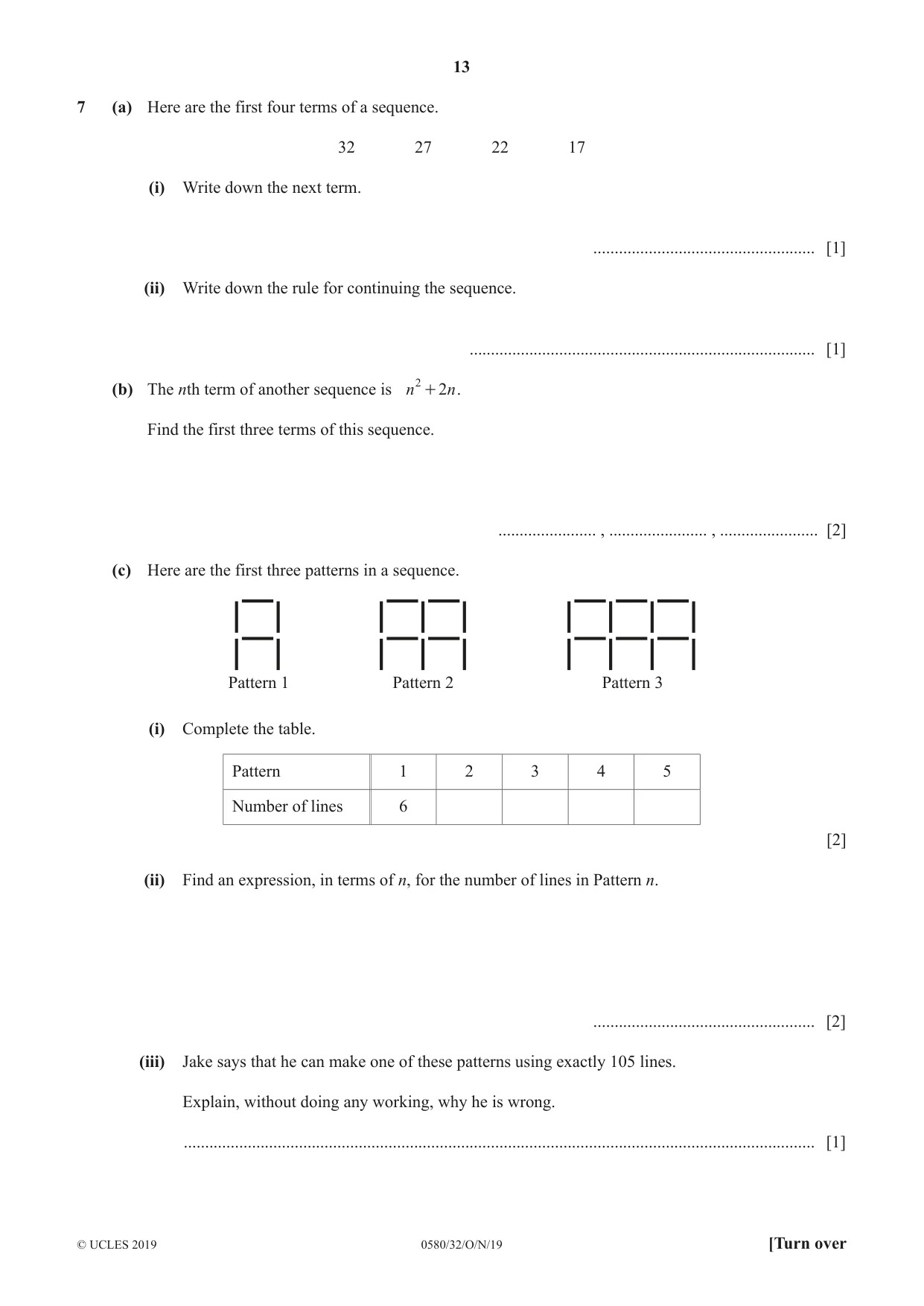 Cambridge IGCSE Mathematics 0580 2019 Oct/Nov Paper 3 · Variant 2 question paper, page 13 of 16