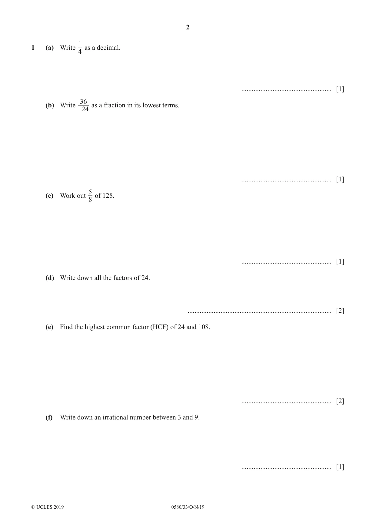 Cambridge IGCSE Mathematics 0580 2019 Oct/Nov Paper 3 · Variant 3 question paper, page 2 of 16