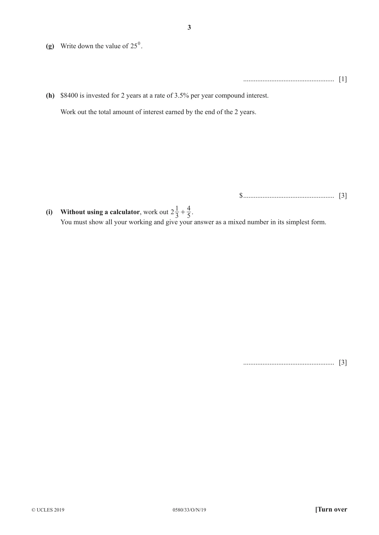 Cambridge IGCSE Mathematics 0580 2019 Oct/Nov Paper 3 · Variant 3 question paper, page 3 of 16