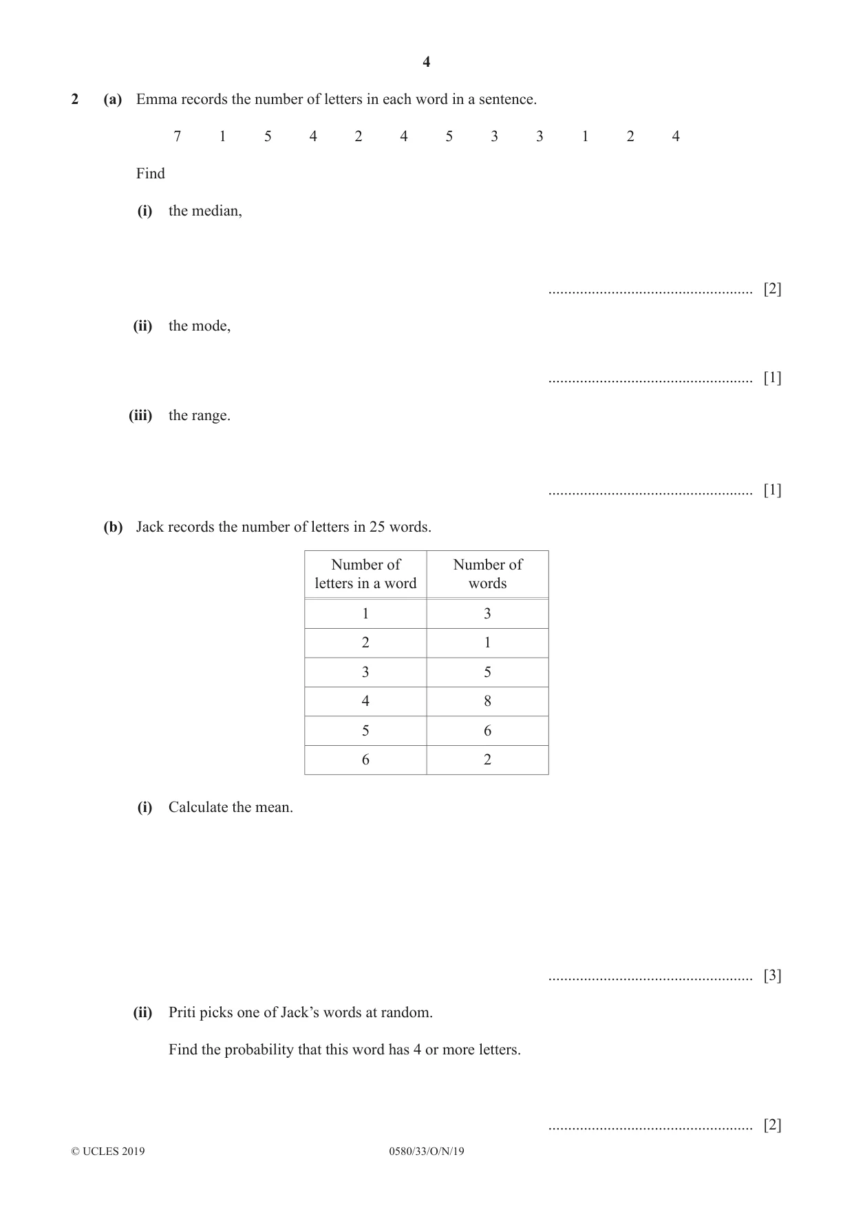 Cambridge IGCSE Mathematics 0580 2019 Oct/Nov Paper 3 · Variant 3 question paper, page 4 of 16