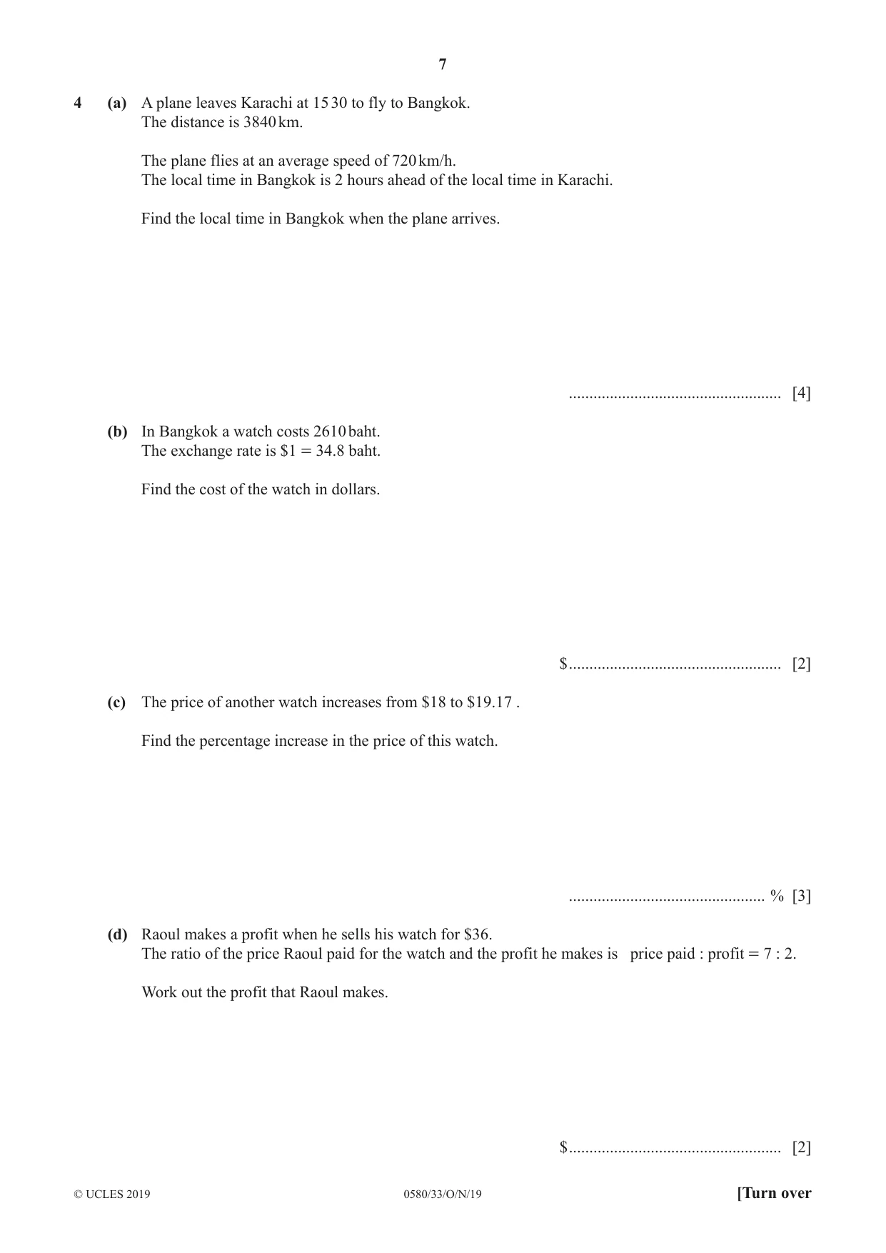Cambridge IGCSE Mathematics 0580 2019 Oct/Nov Paper 3 · Variant 3 question paper, page 7 of 16