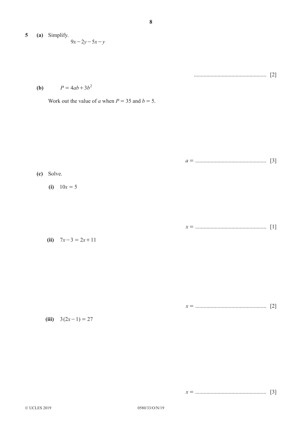 Cambridge IGCSE Mathematics 0580 2019 Oct/Nov Paper 3 · Variant 3 question paper, page 8 of 16