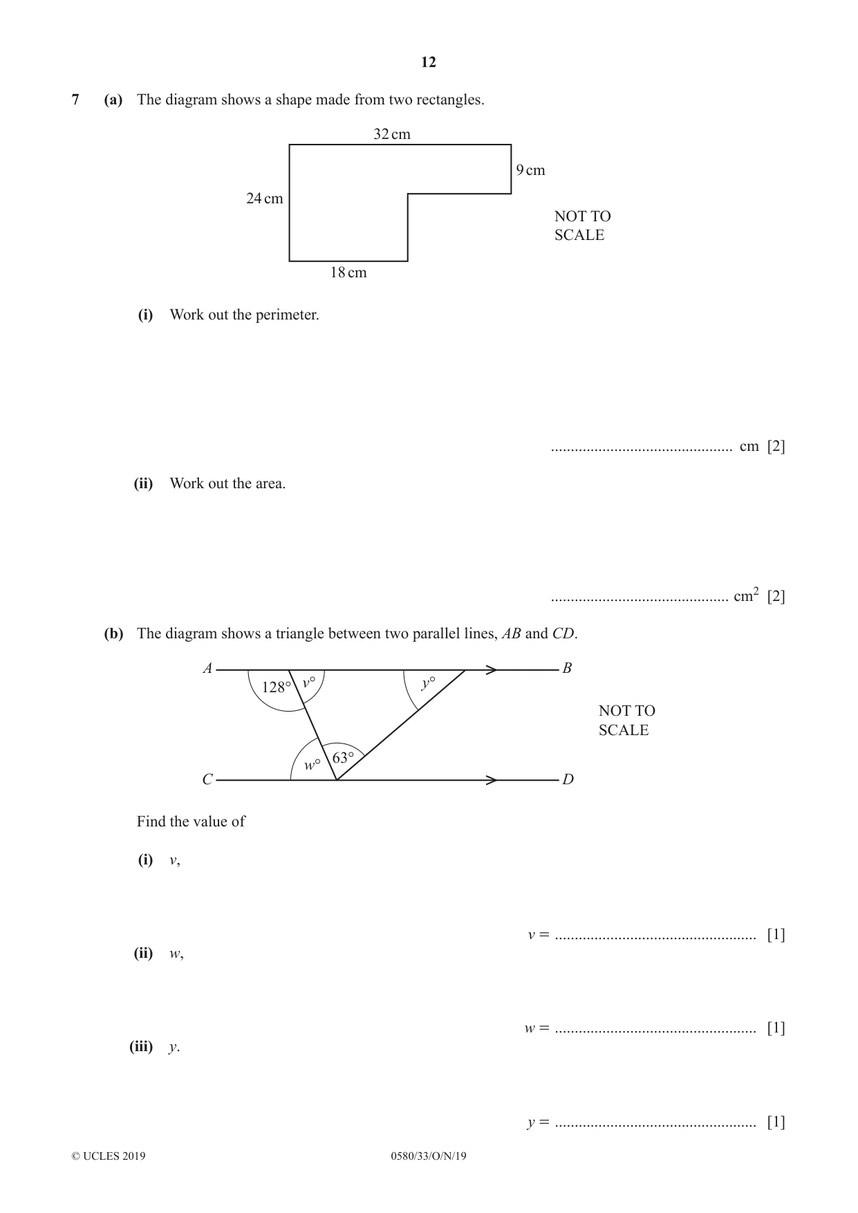 Cambridge IGCSE Mathematics 0580 2019 Oct/Nov Paper 3 · Variant 3 question paper, page 12 of 16