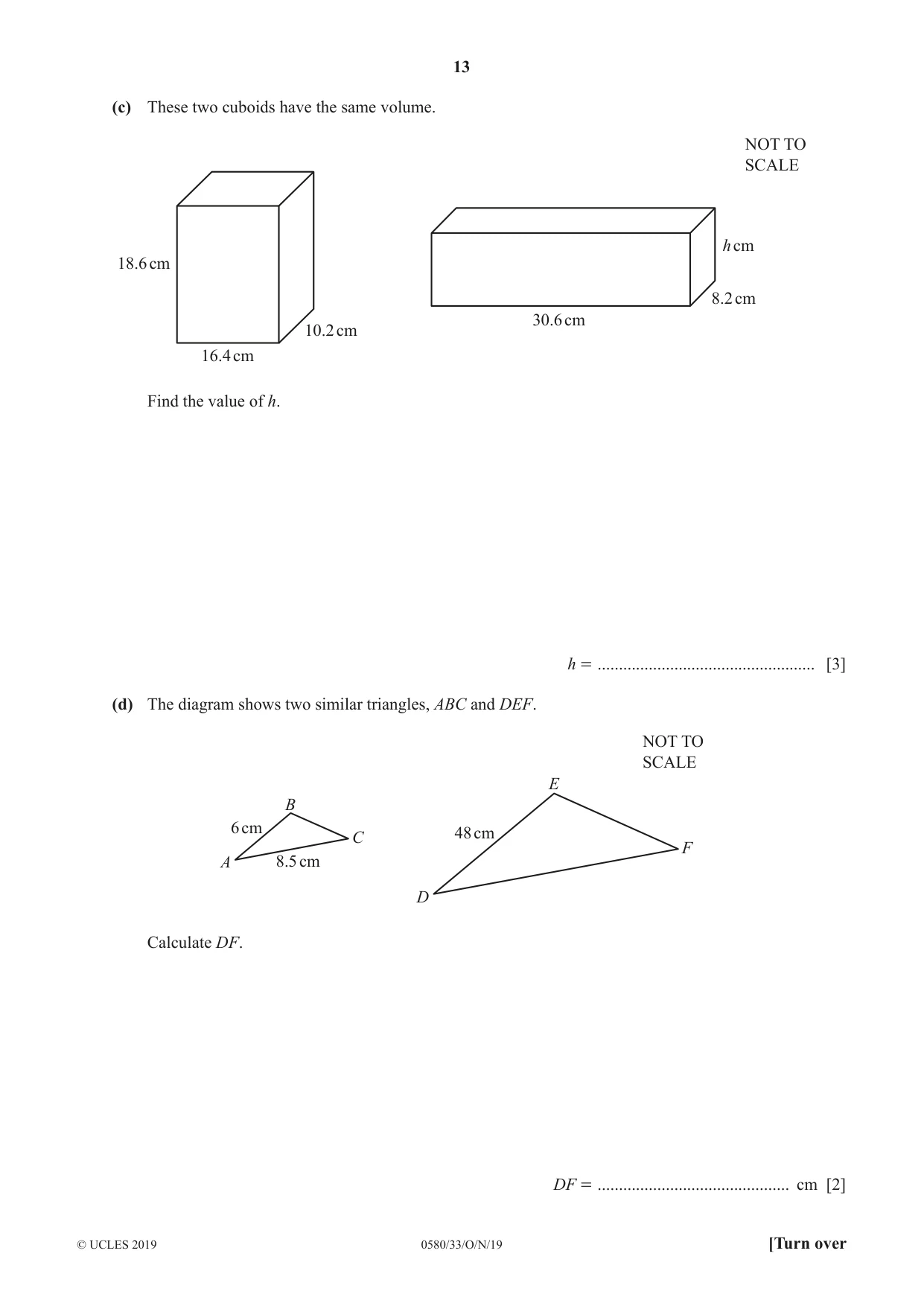 Cambridge IGCSE Mathematics 0580 2019 Oct/Nov Paper 3 · Variant 3 question paper, page 13 of 16