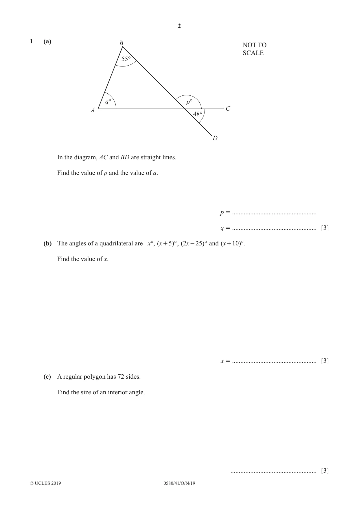 Cambridge IGCSE Mathematics 0580 2019 Oct/Nov Paper 4 · Variant 1 question paper, page 2 of 16